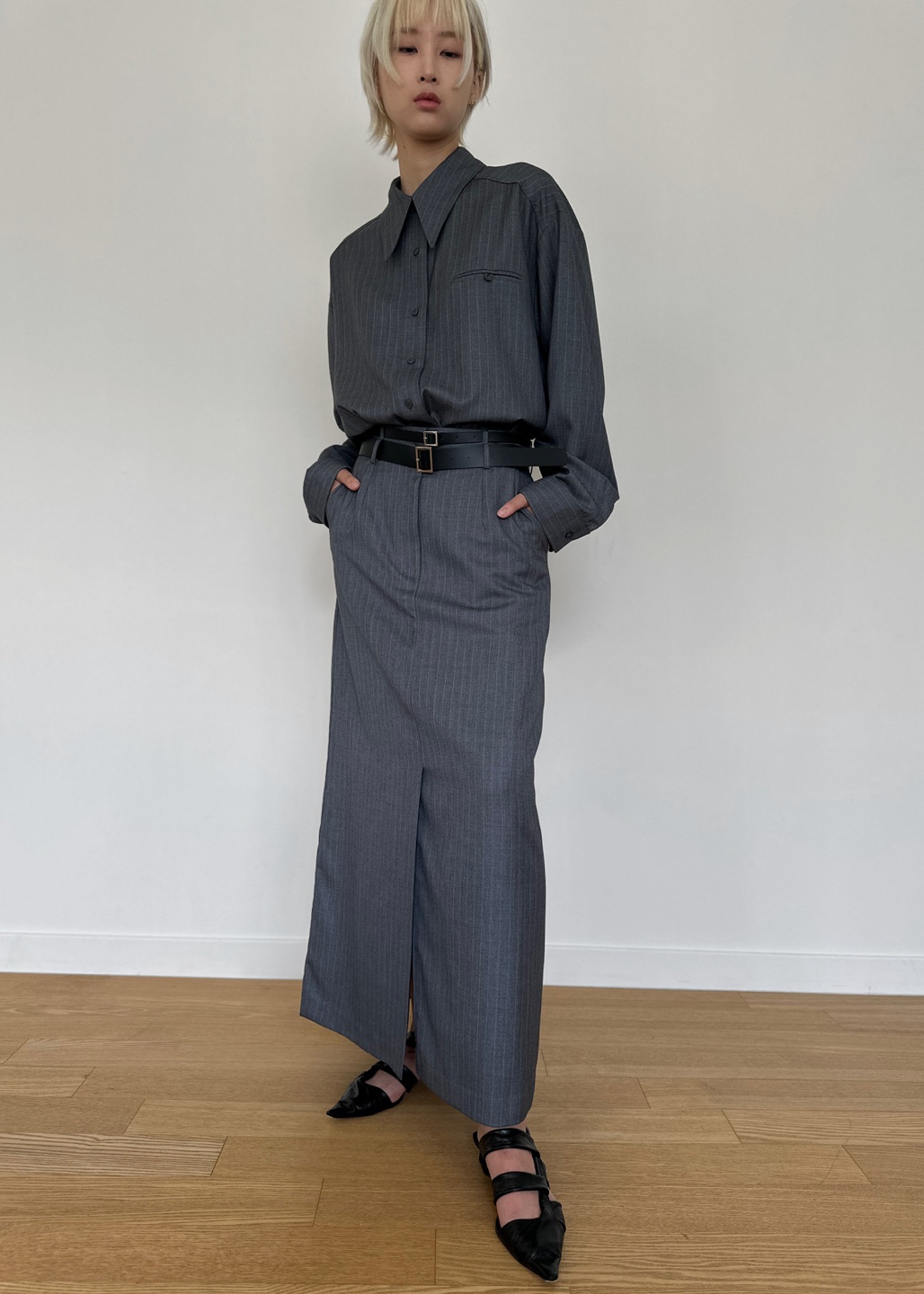 Kerry Maxi Skirt - Grey Pinstripe - 6
