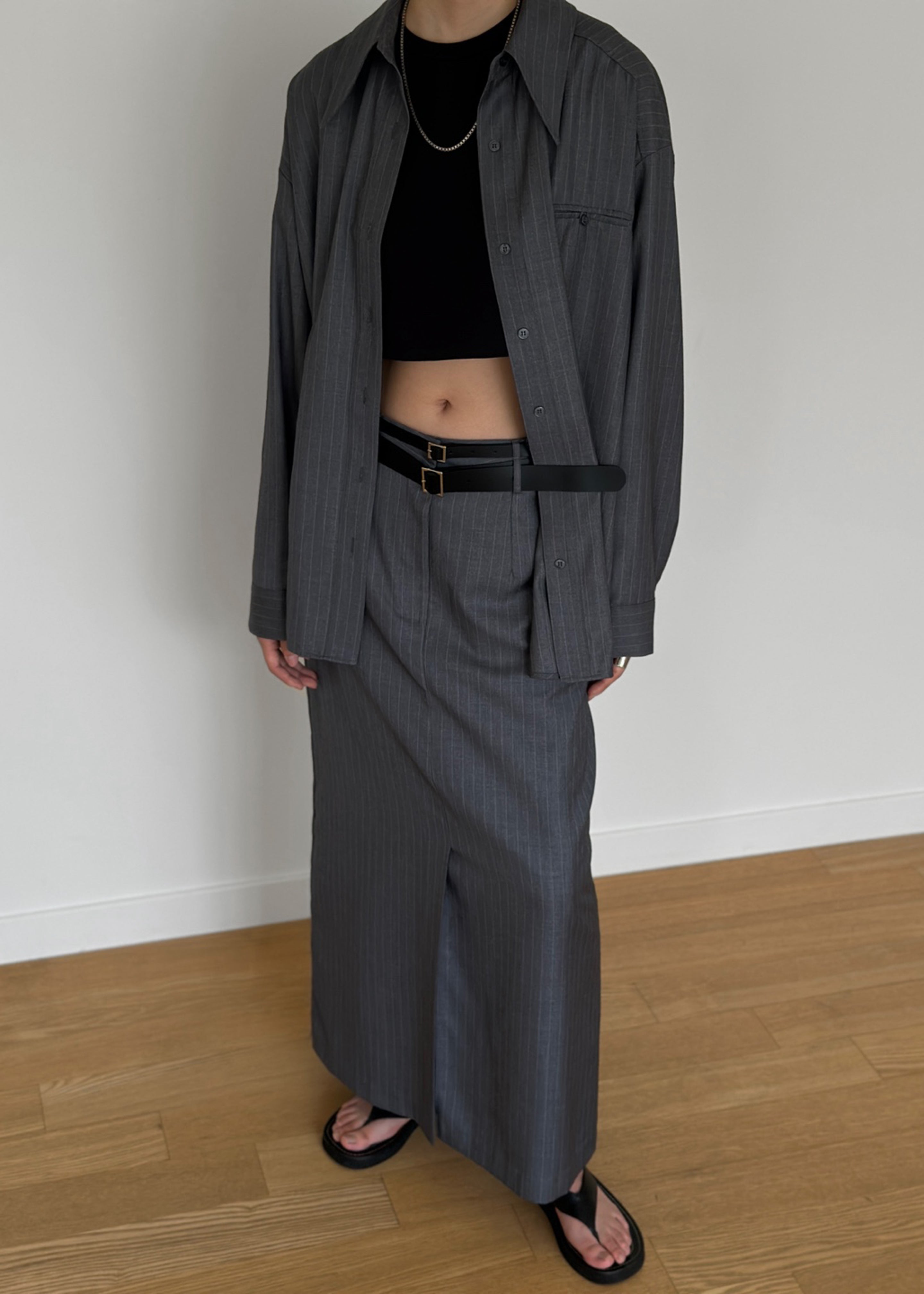 Kerry Maxi Skirt - Grey Pinstripe - 7