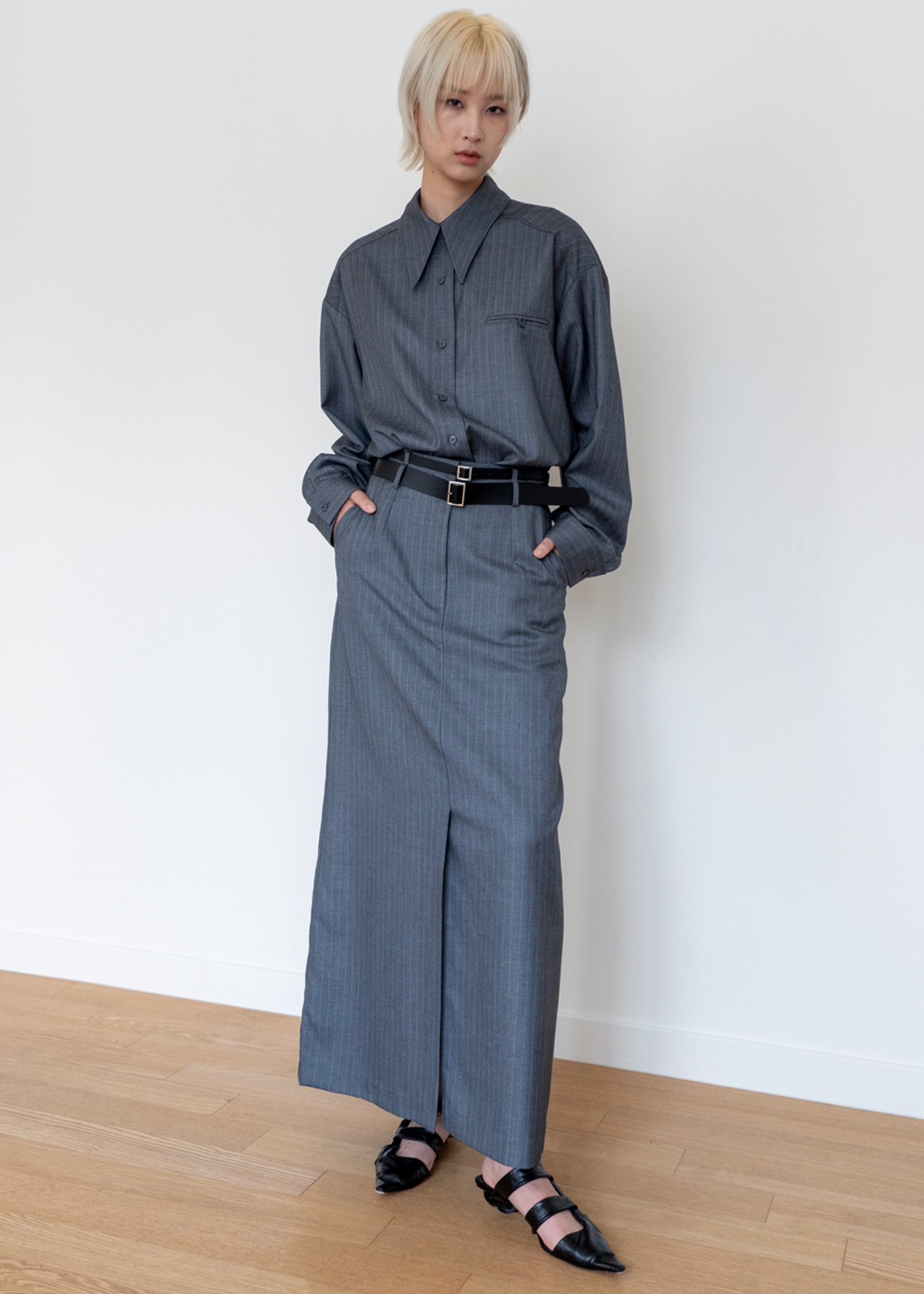 Kerry Maxi Skirt - Grey Pinstripe - 11