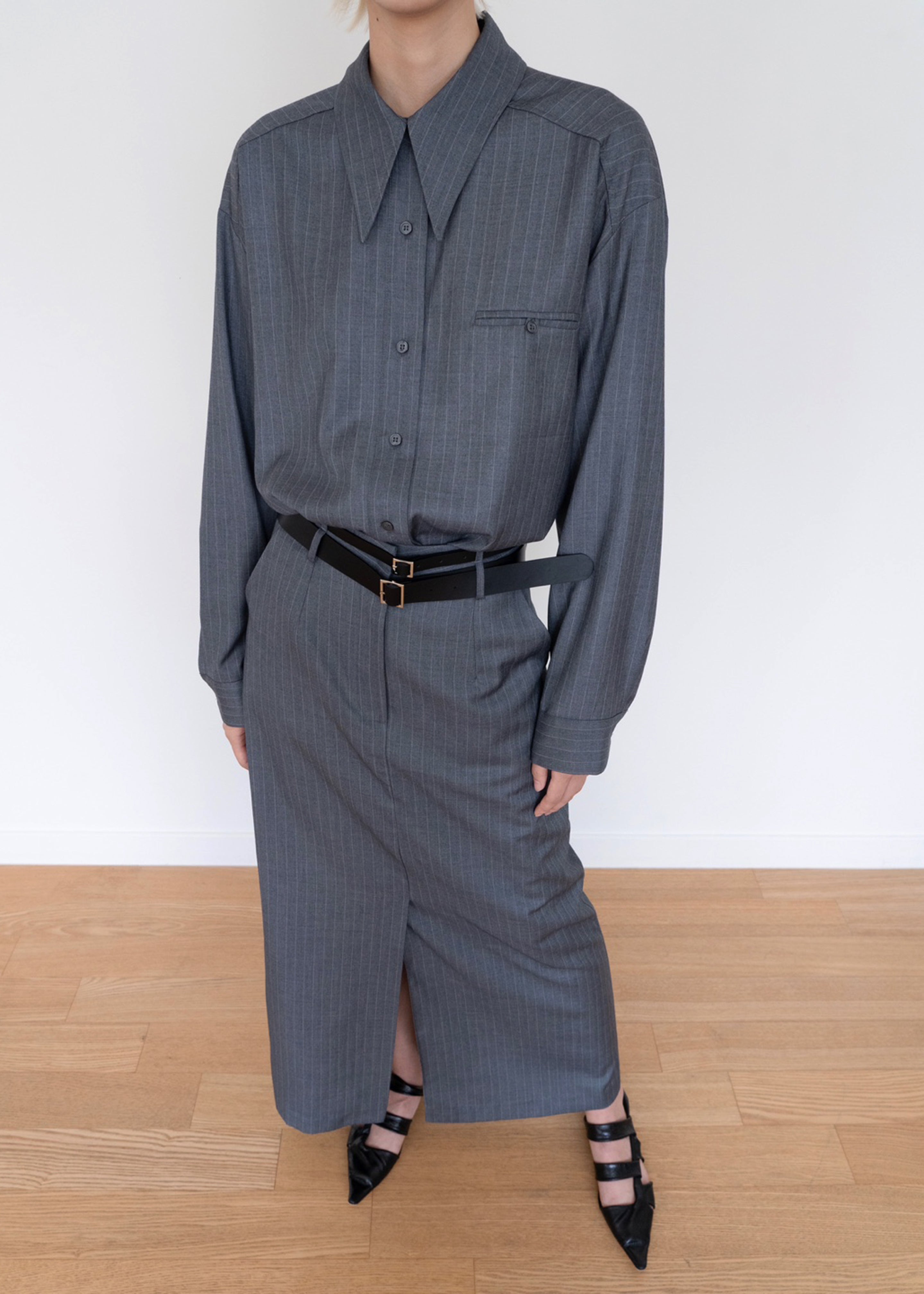 Kerry Maxi Skirt - Grey Pinstripe - 3