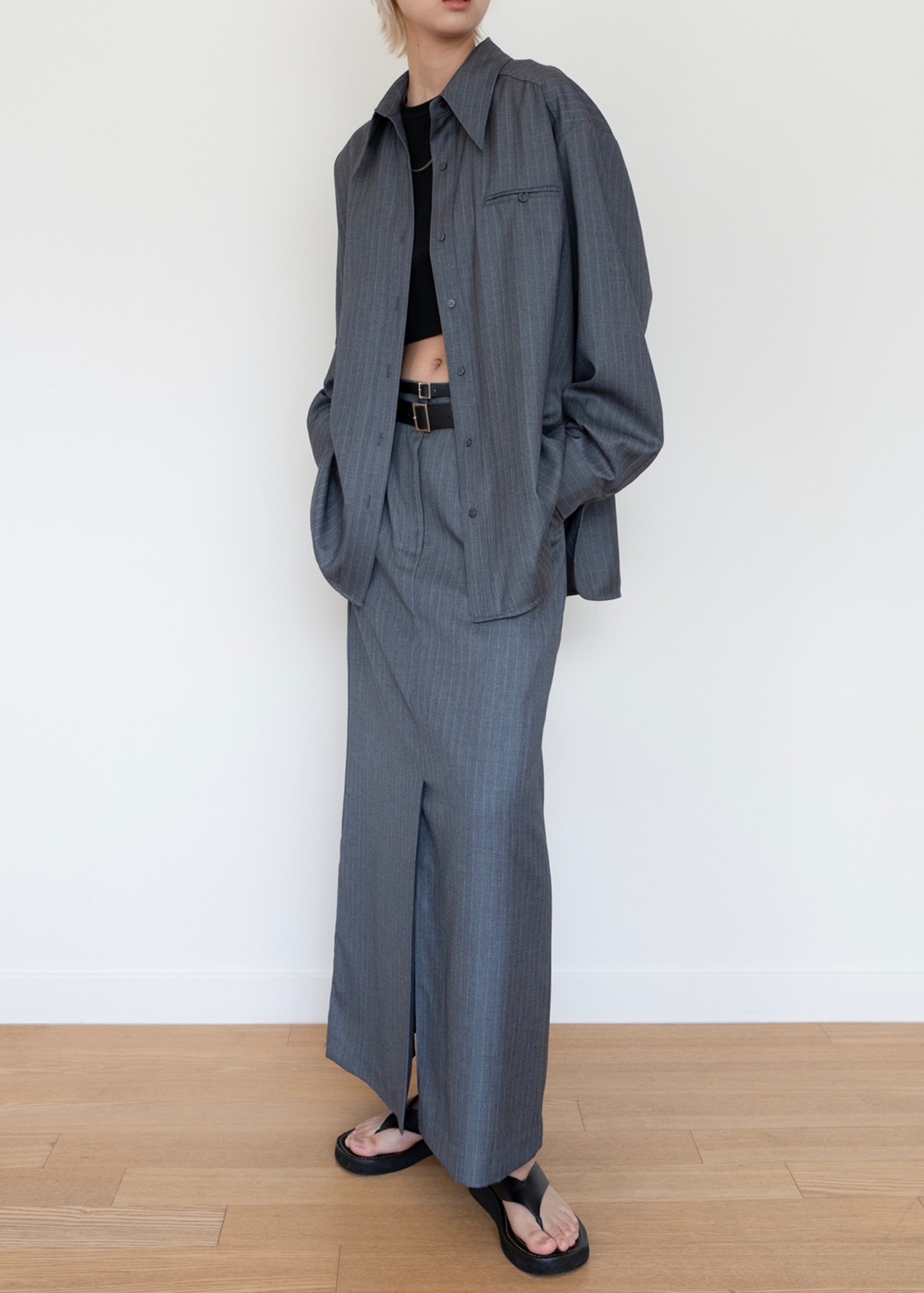 Kerry Maxi Skirt - Grey Pinstripe - 8
