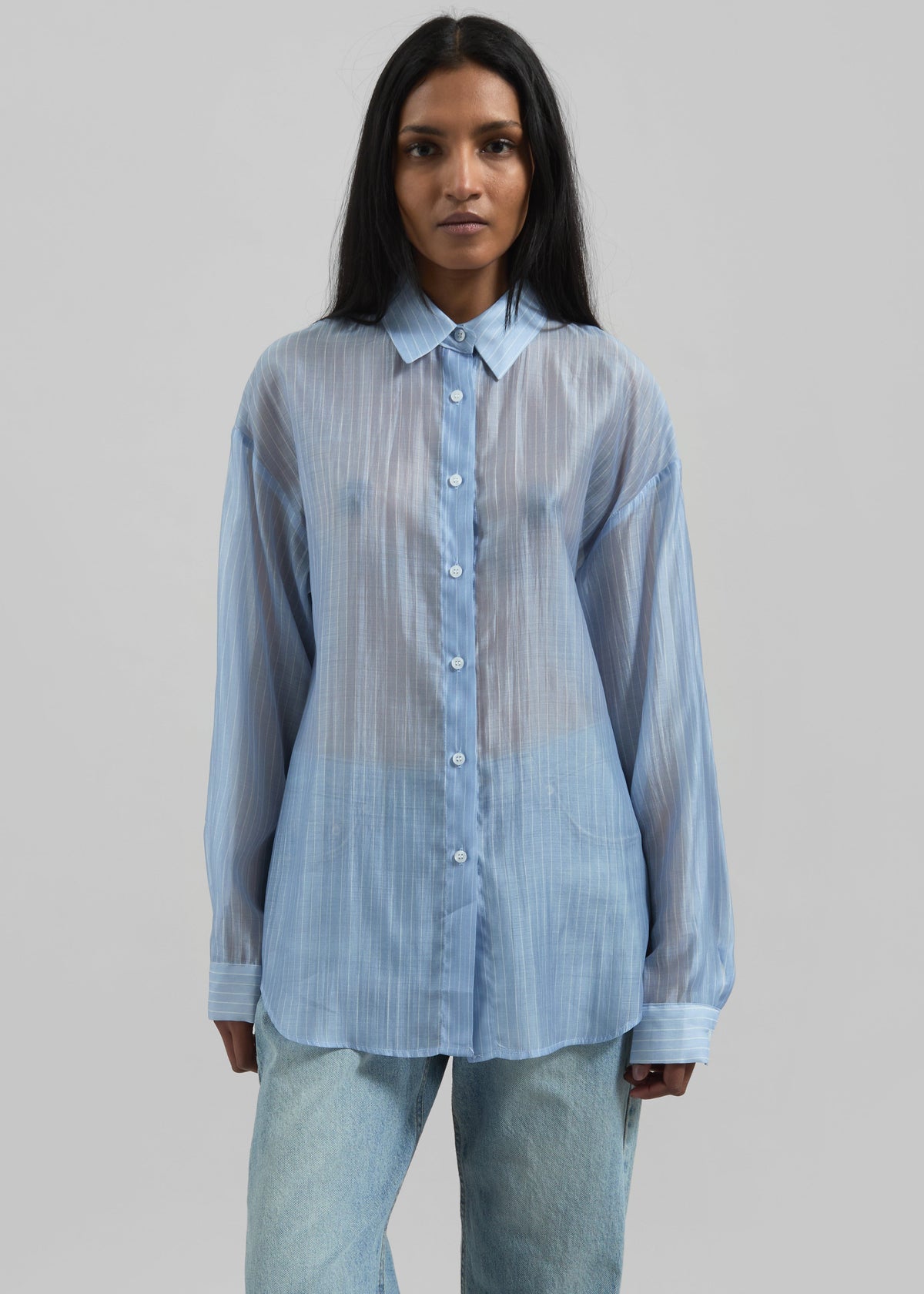 Kesin Open Back Shirt - Blue/White Stripe - 7