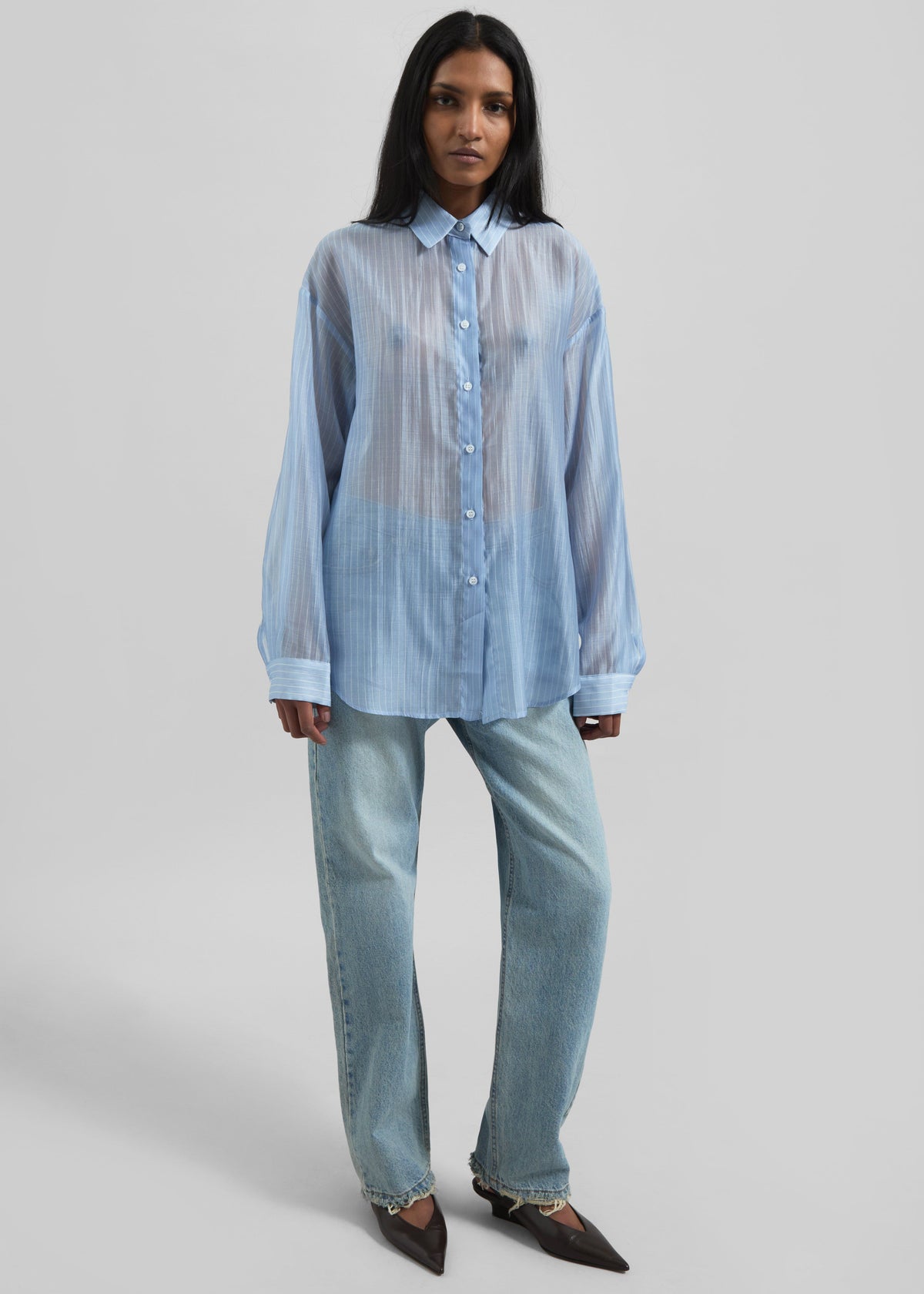 Kesin Open Back Shirt - Blue/White Stripe - 3