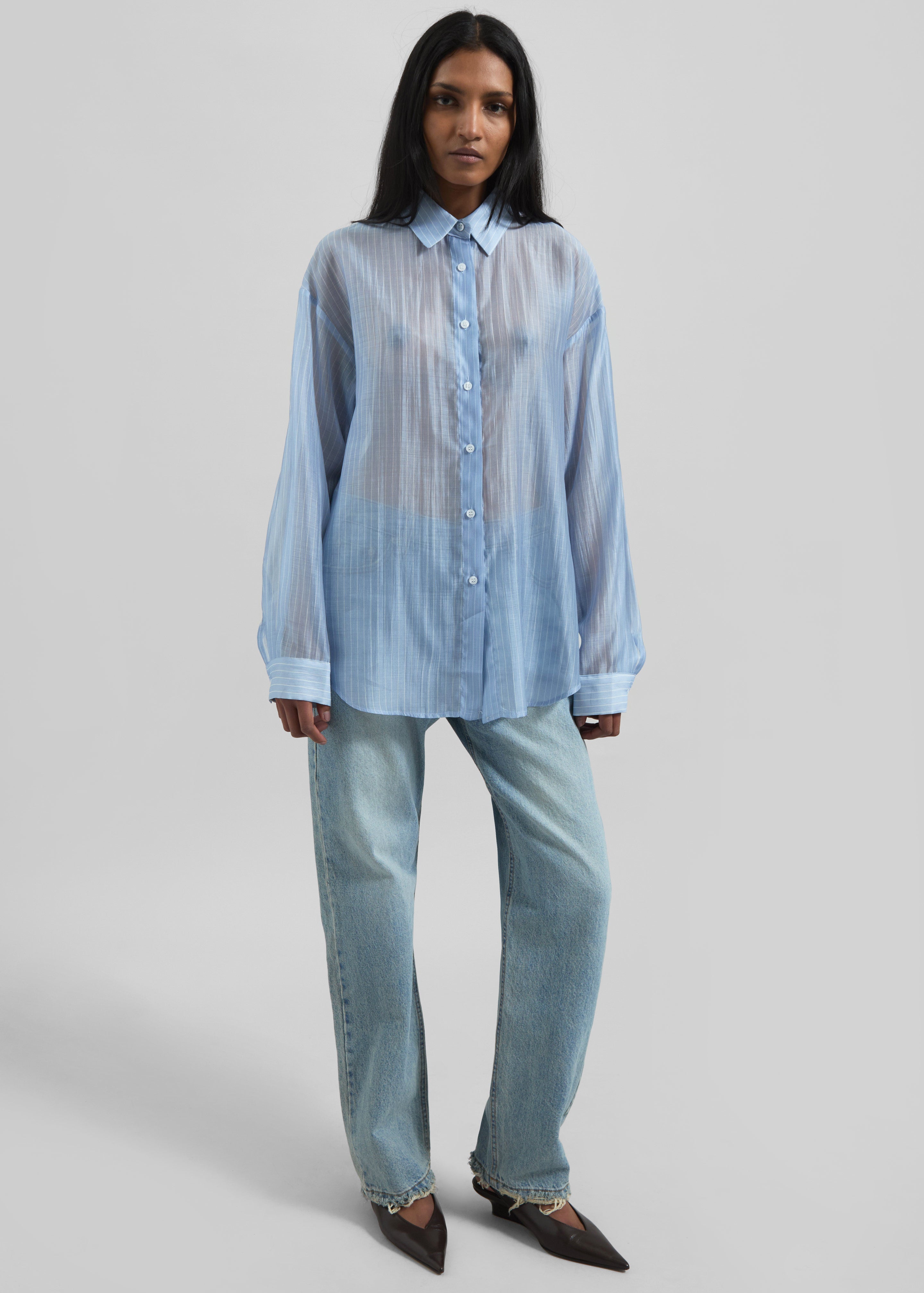 Kesin Open Back Shirt - Blue/White Stripe - 3