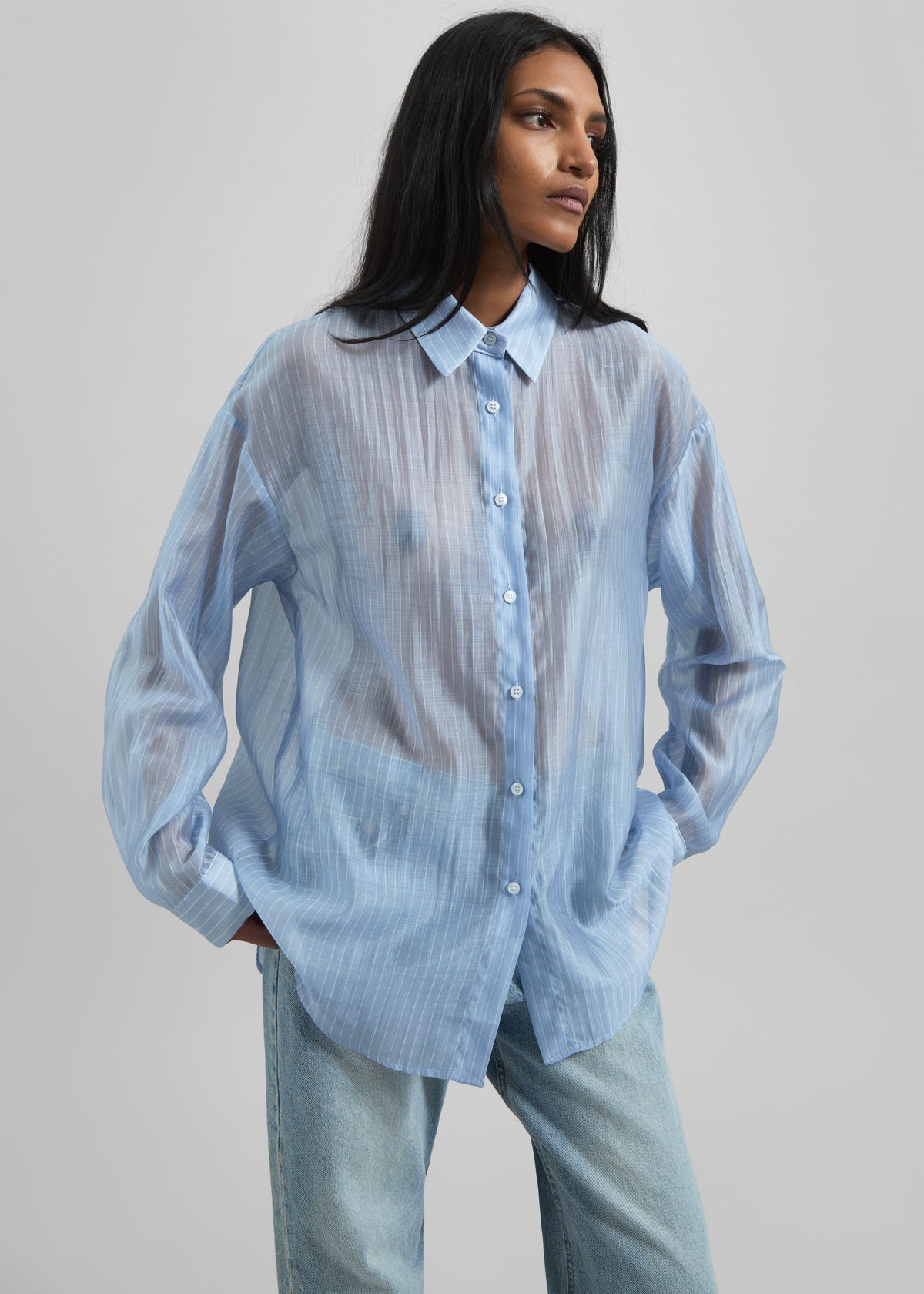 Kesin Open Back Shirt - Blue/White Stripe - 1