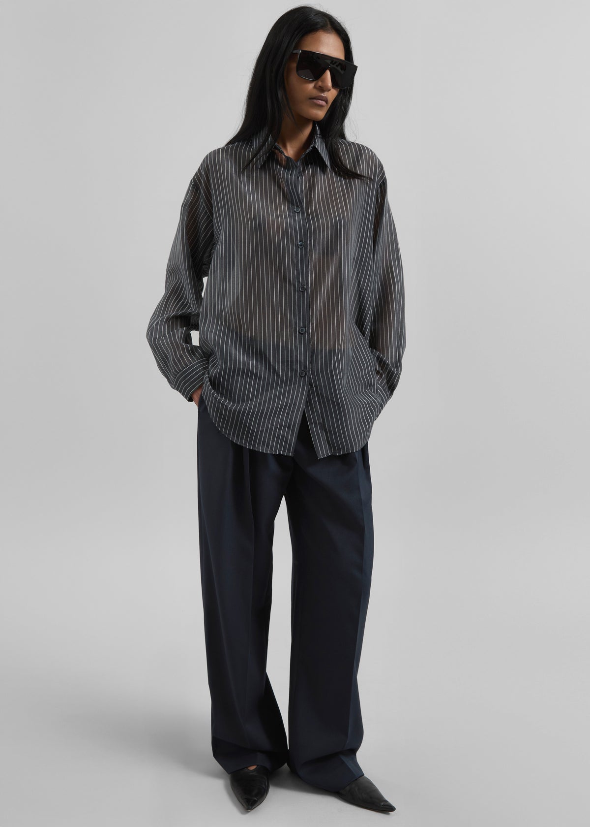 Kesin Open Back Shirt - Grey/White Stripe - 5