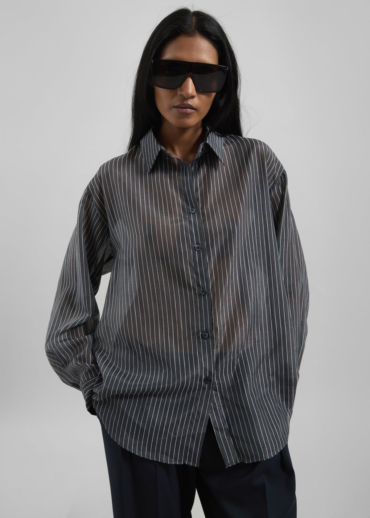 Kesin Open Back Shirt - Grey/White Stripe - 4