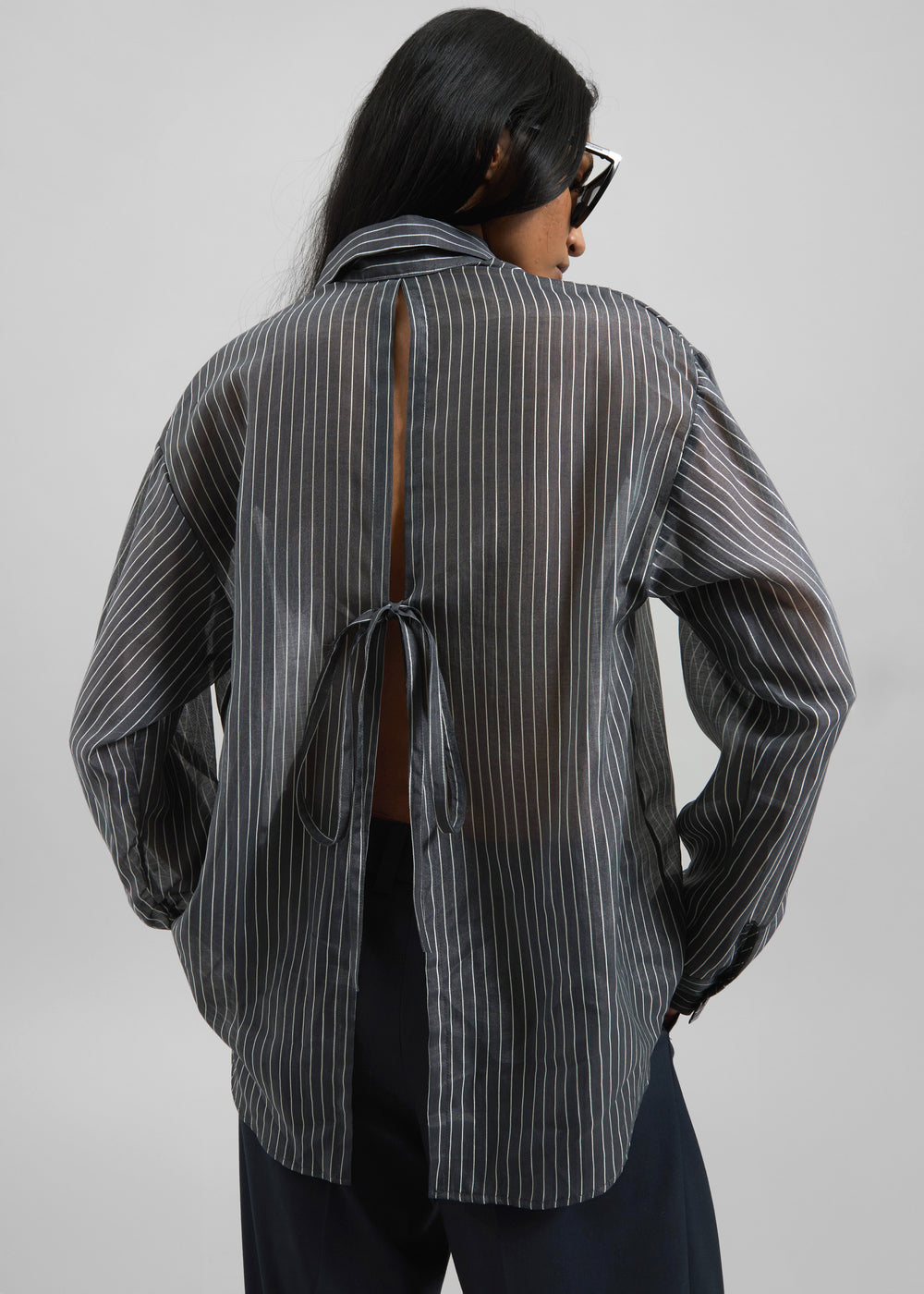 Kesin Open Back Shirt - Grey/White Stripe - 1