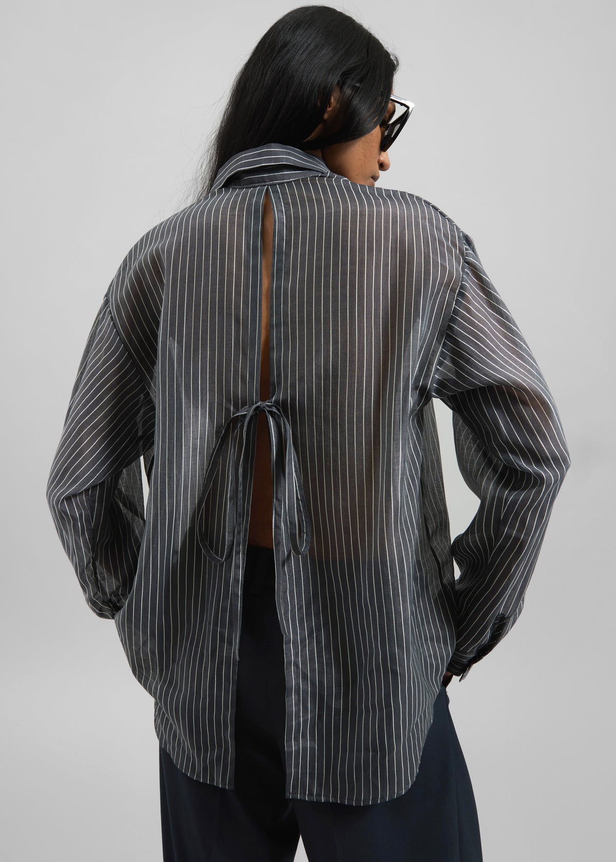 Kesin Open Back Shirt - Grey/White Stripe - 2