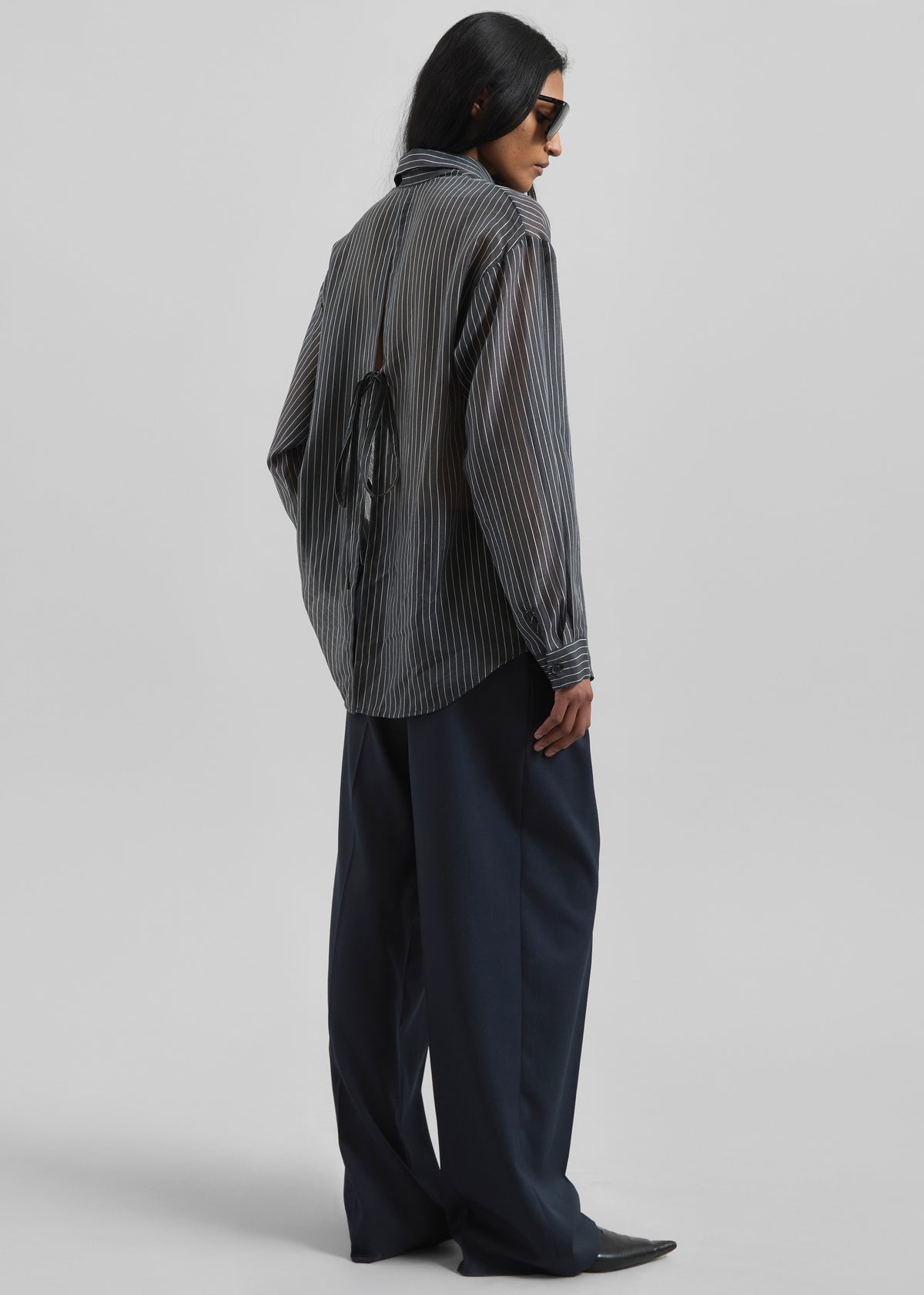 Kesin Open Back Shirt - Grey/White Stripe - 9