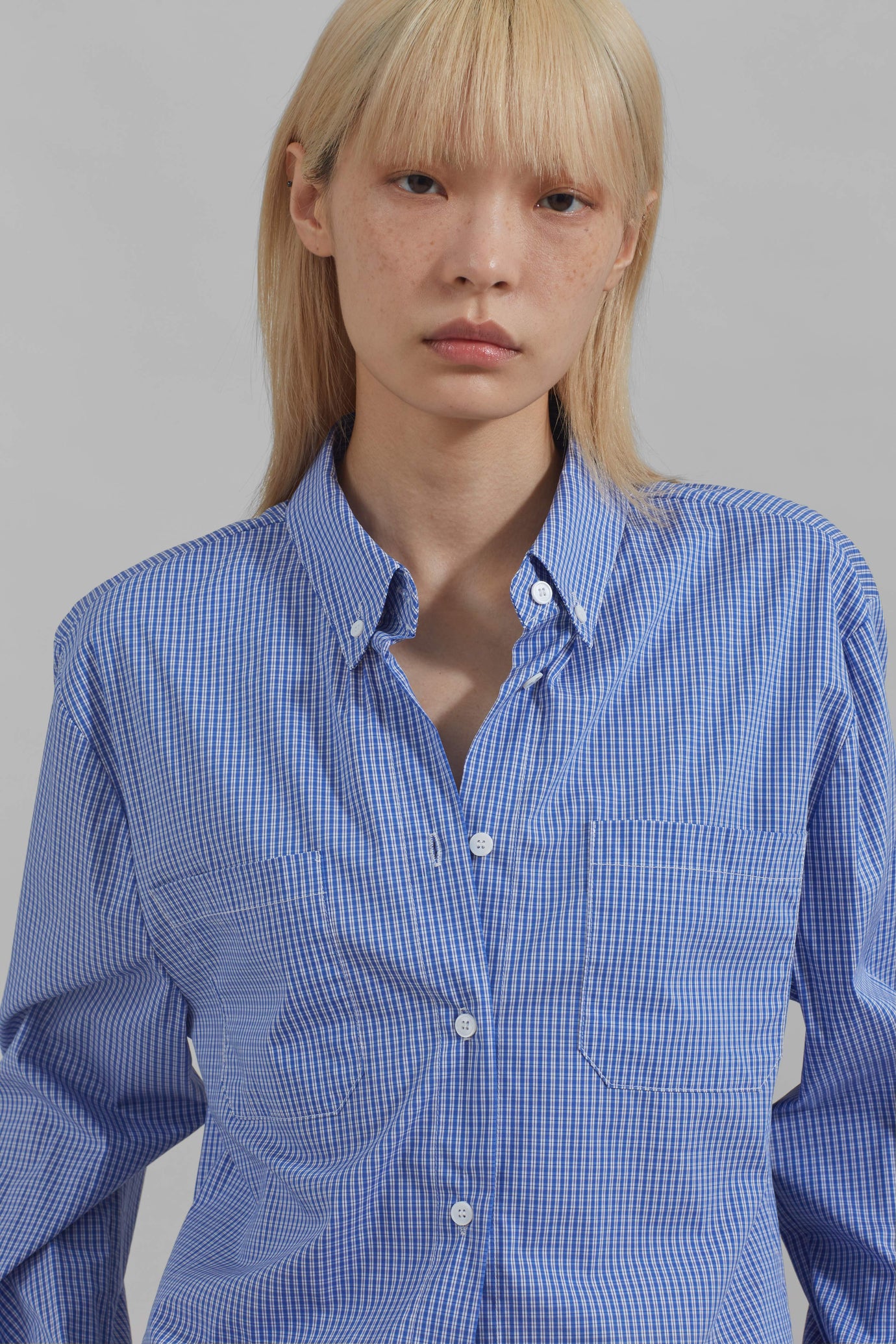 Kessa Gingham Button Up Shirt - Blue
