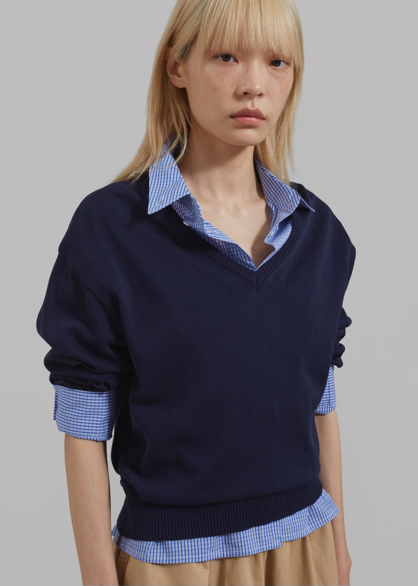 Kessa Gingham Button Up Shirt - Blue - 1
