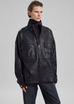 Kevin Leather Half Zip Shirt - Black