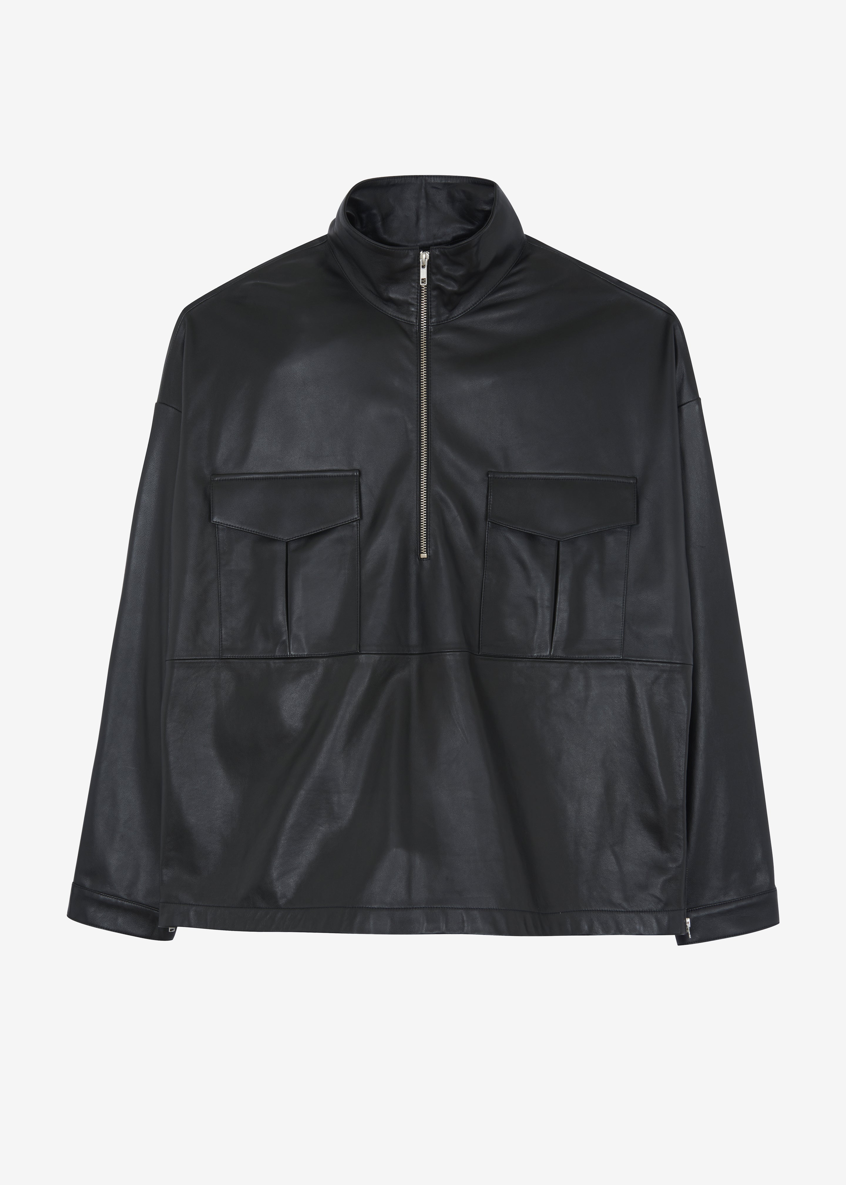 Kevin Leather Half Zip Shirt - Black - 17