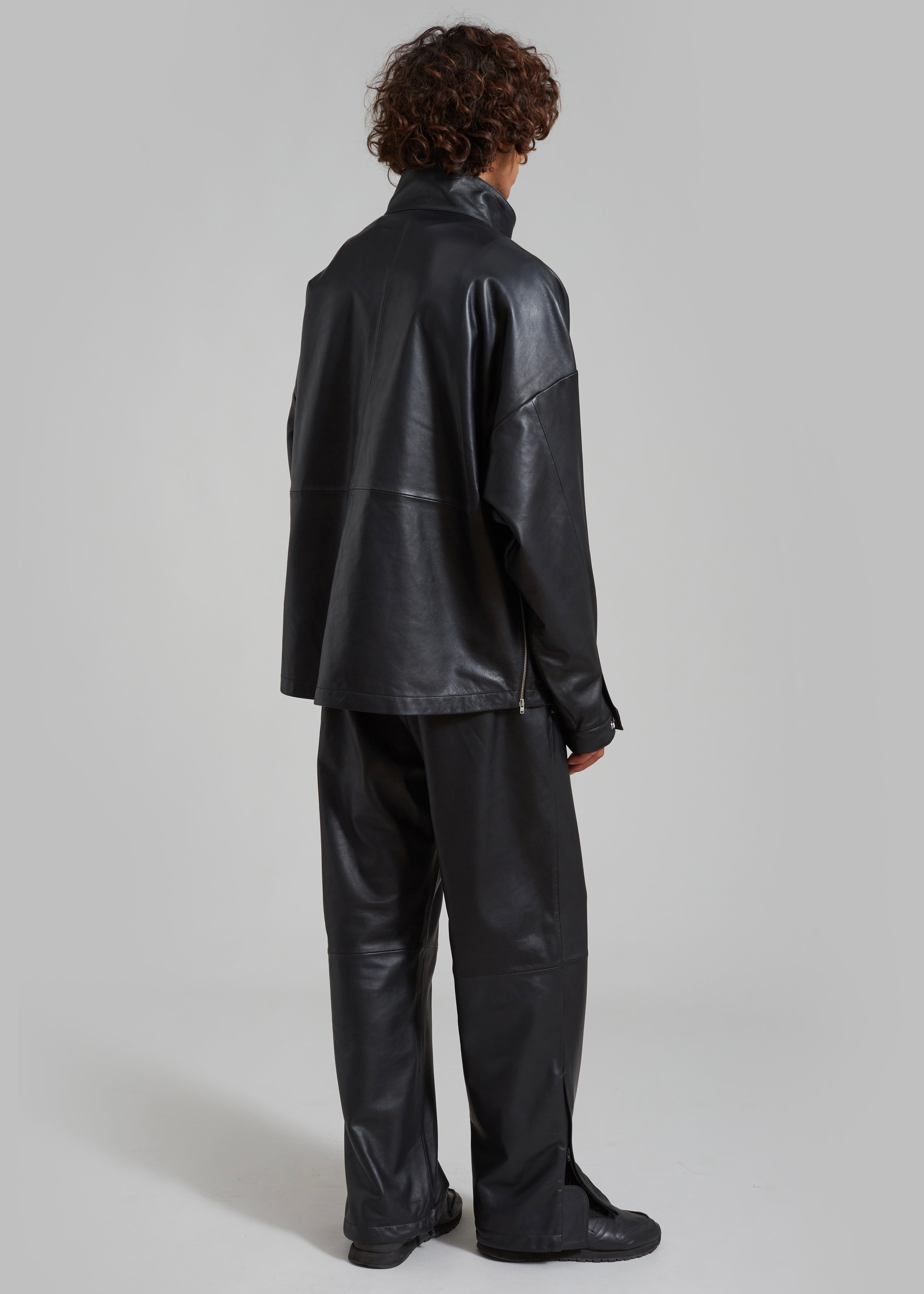 Kevin Leather Half Zip Shirt - Black - 16