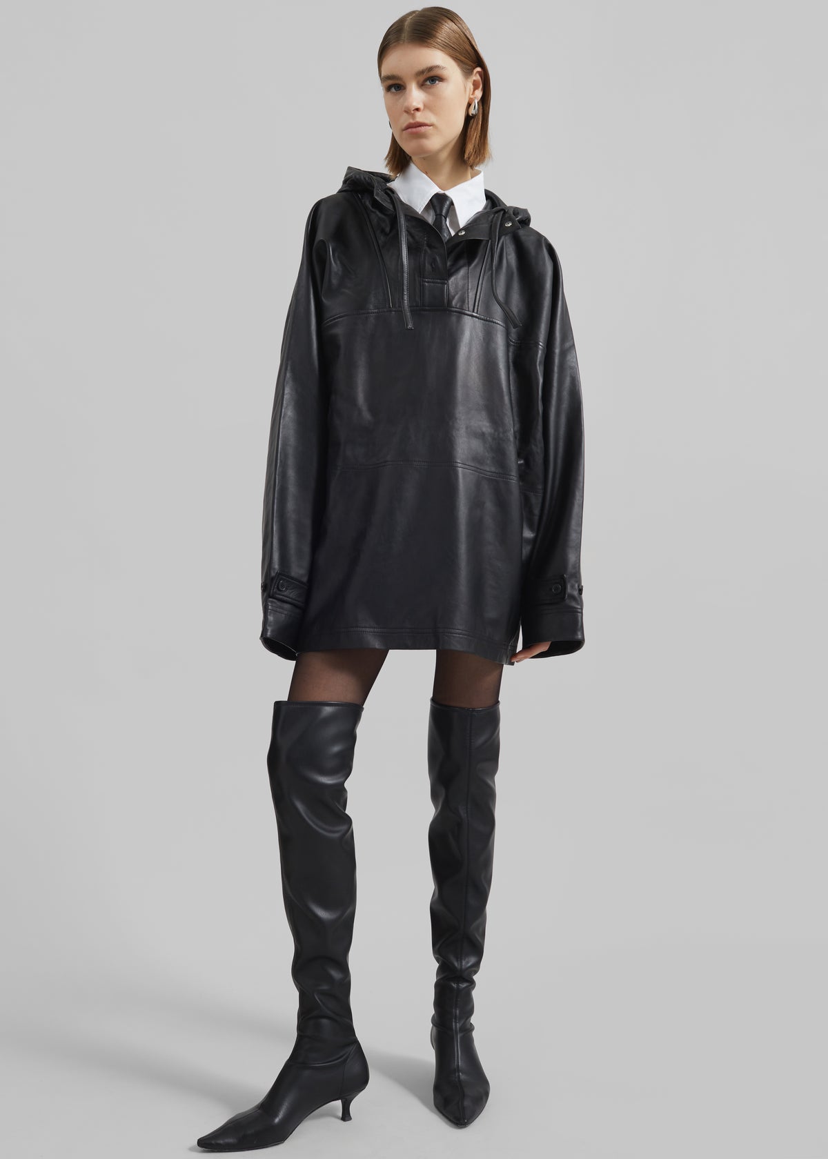 Kevin Leather Hooded Overshirt - Black - 2