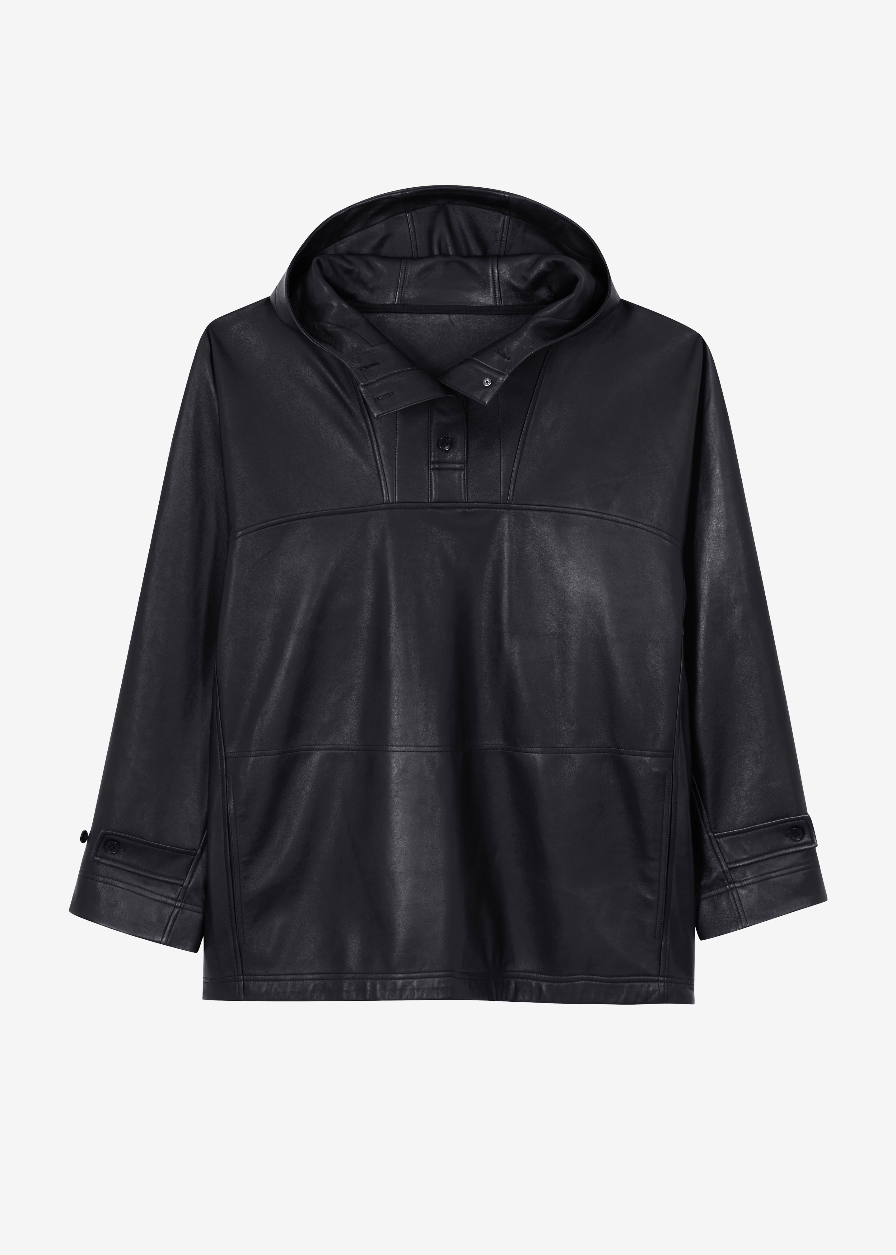 Kevin Leather Hooded Overshirt - Black - 10