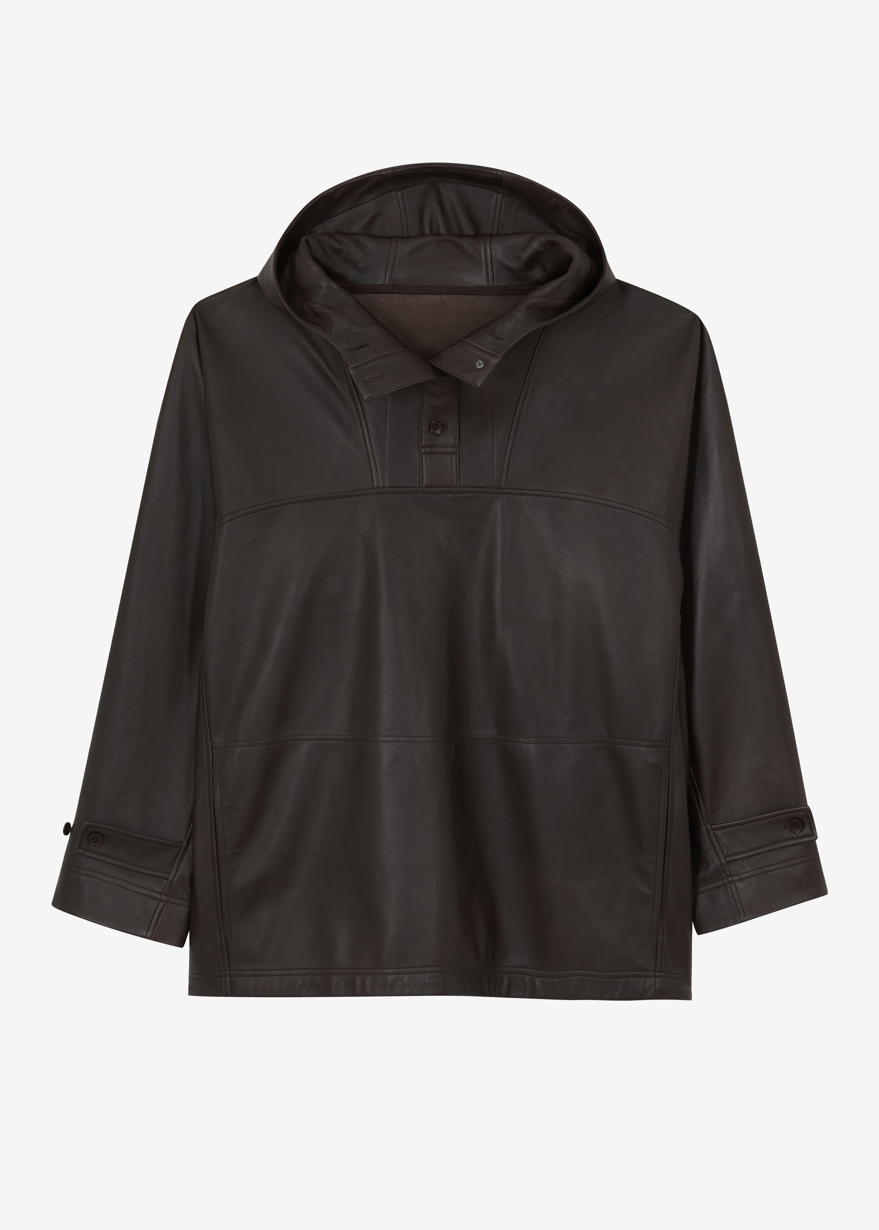 Kevin Leather Hooded Overshirt - Brown - 9