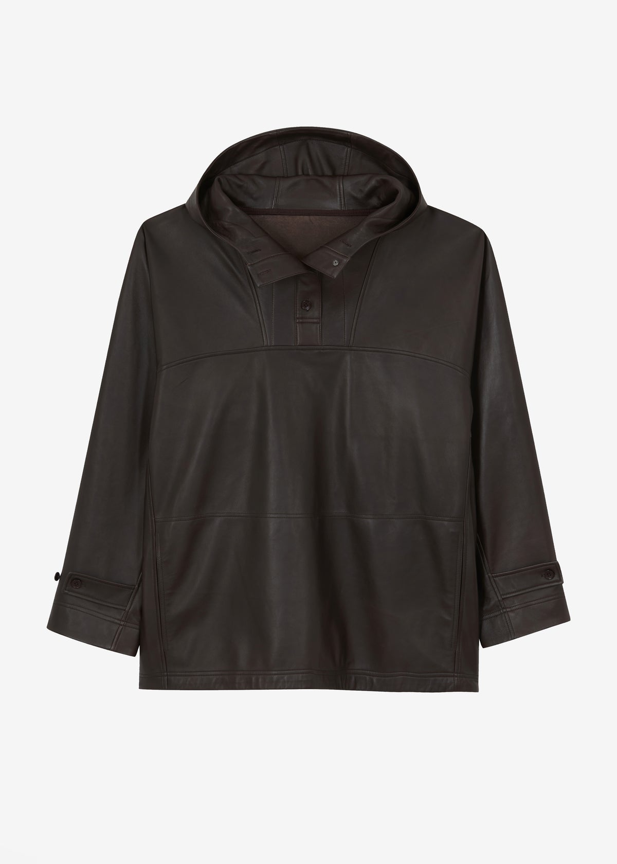 Kevin Leather Hooded Overshirt - Brown - 9