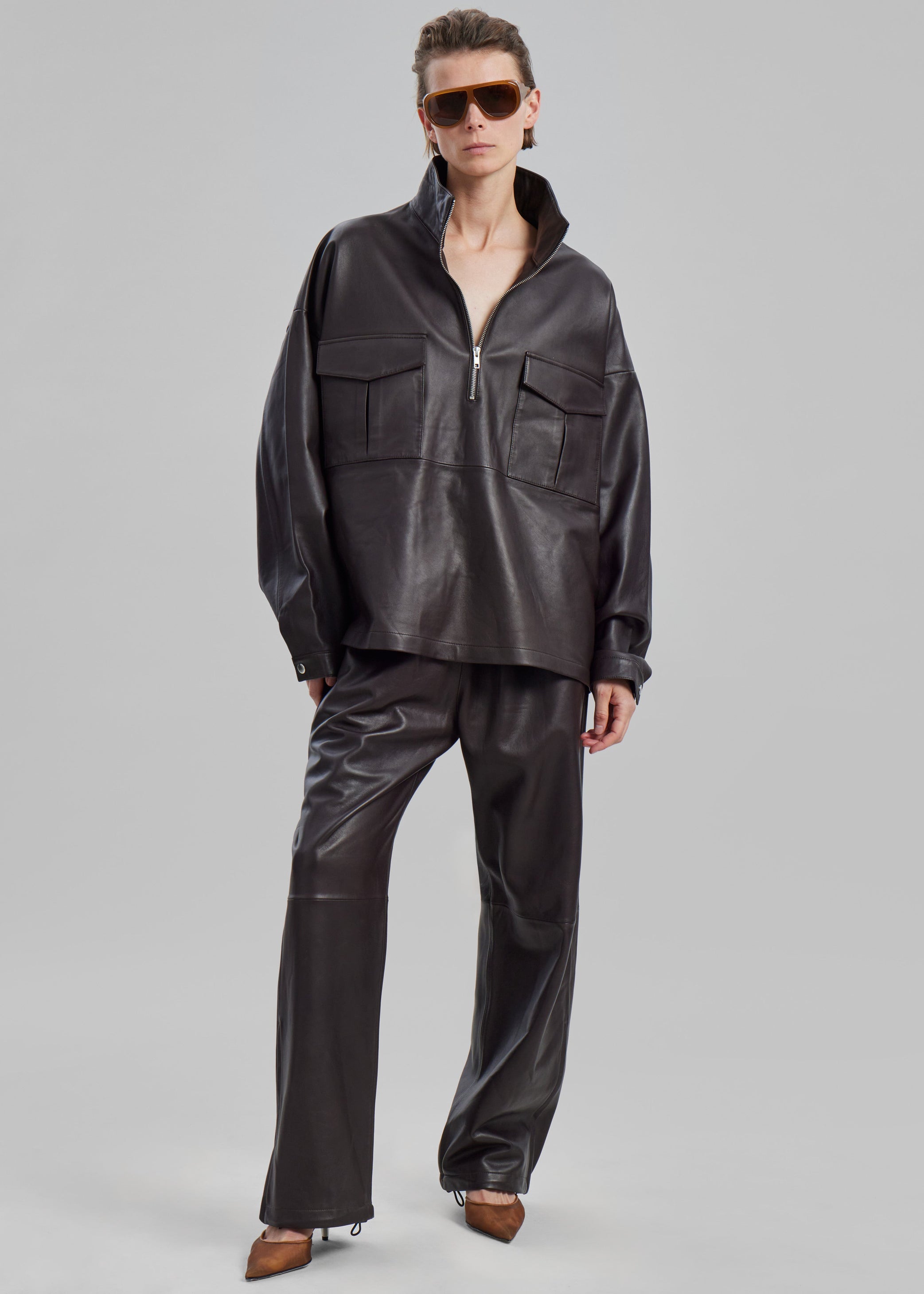 Shop the look image for Kevin Leather Trousers - Brown