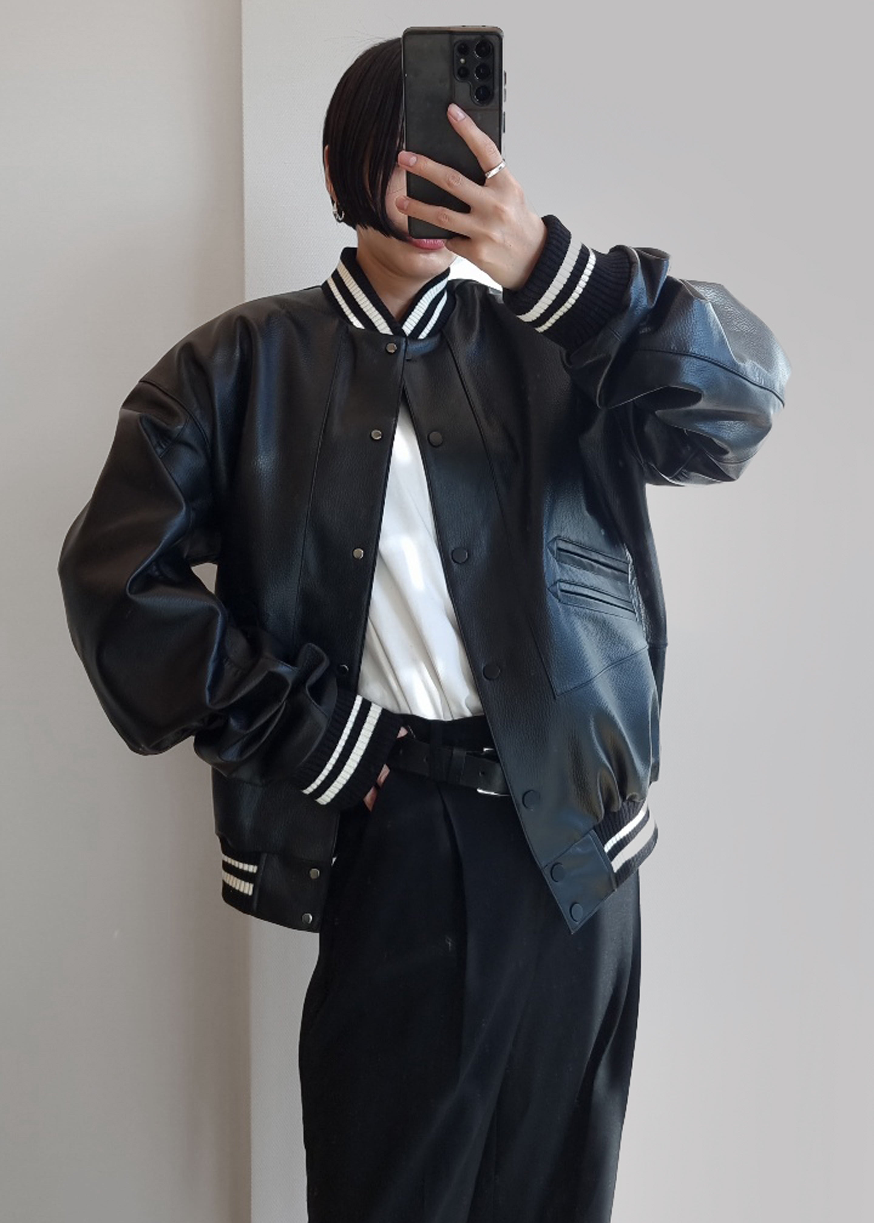 Killian Leather Varsity Jacket - Black - 5