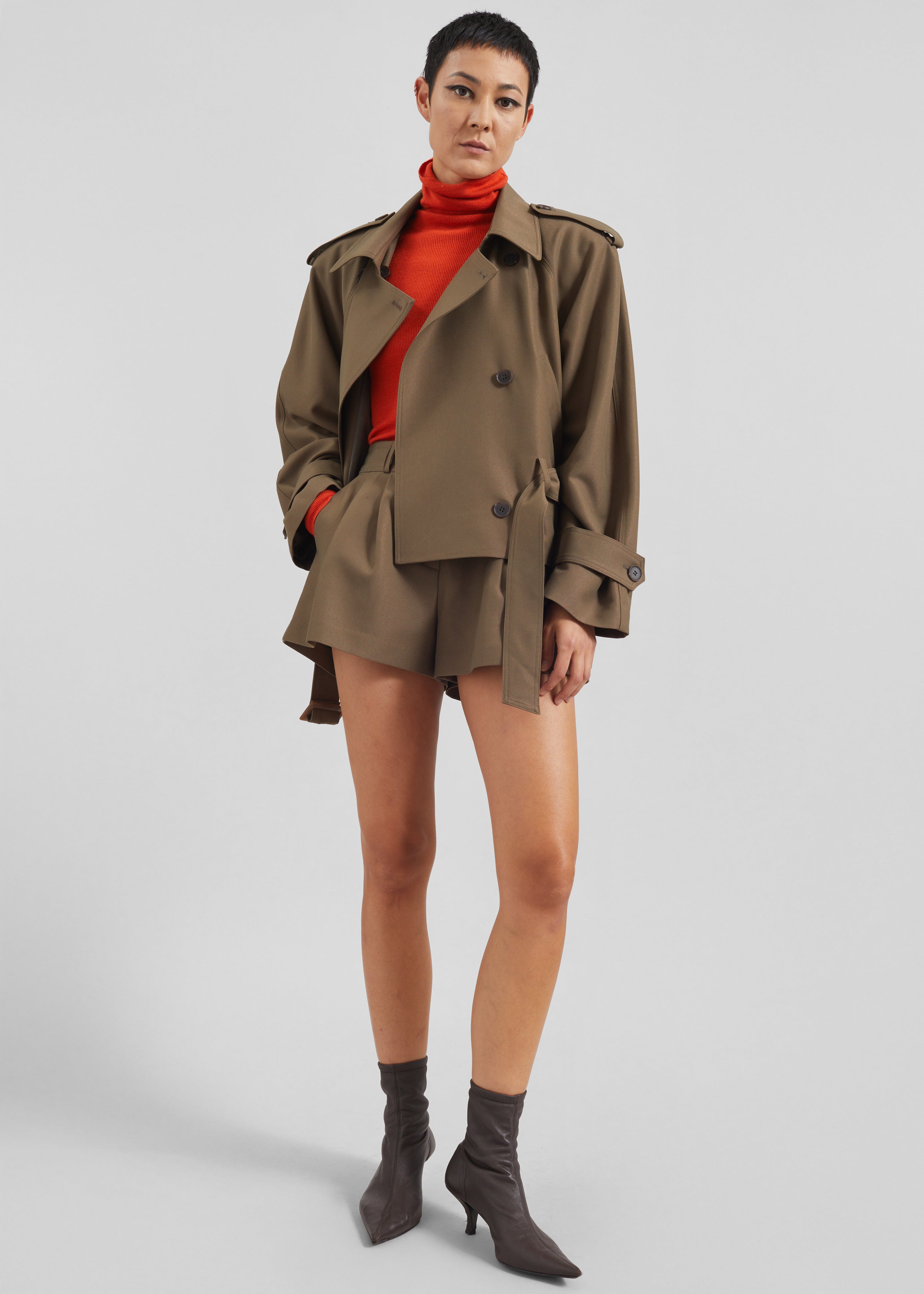 Kinsley Cropped Trench Jacket - Brown - 3