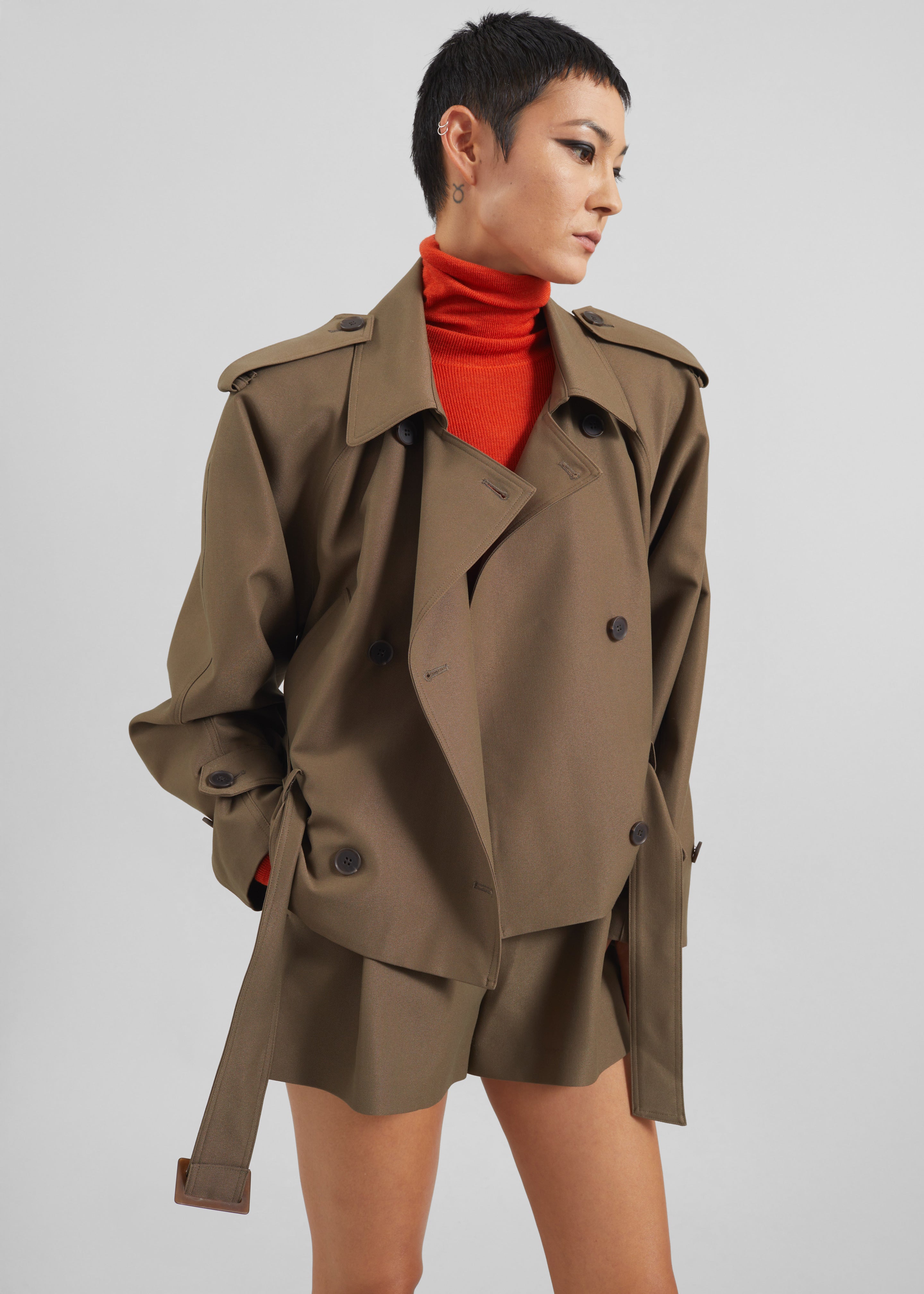 Kinsley Cropped Trench Jacket - Brown - 2