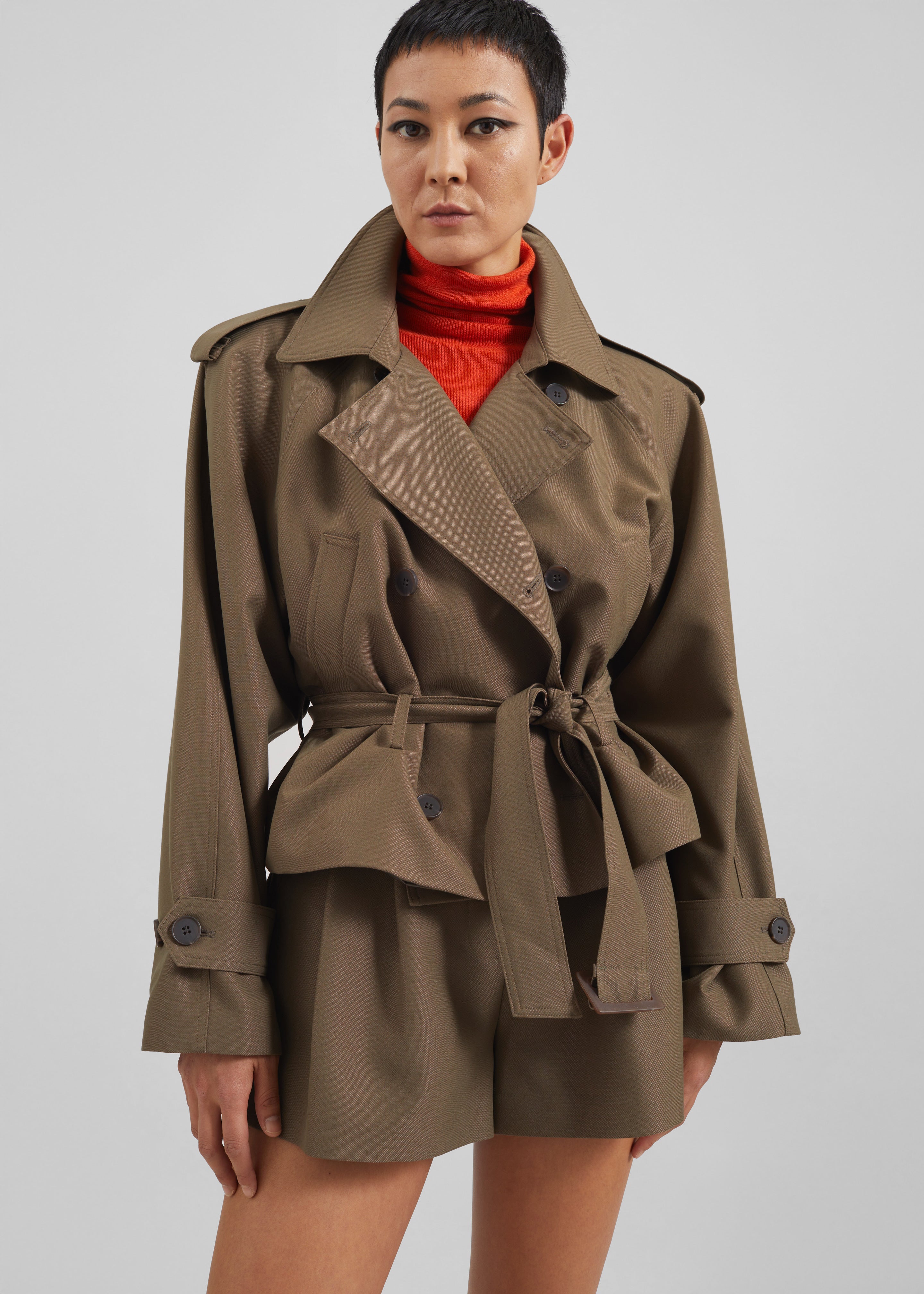 Kinsley Cropped Trench Jacket - Brown - 4