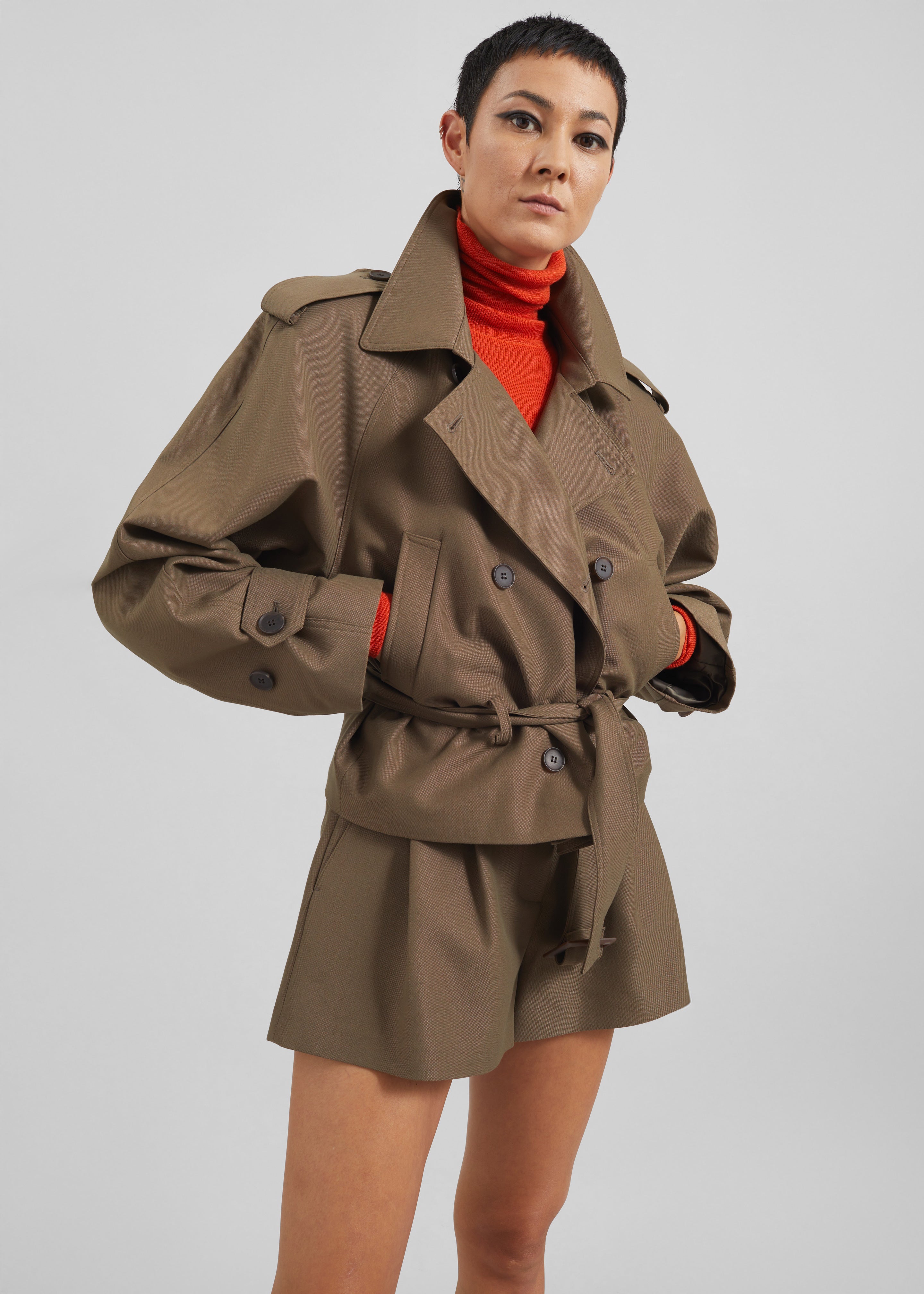Kinsley Cropped Trench Jacket - Brown - 1