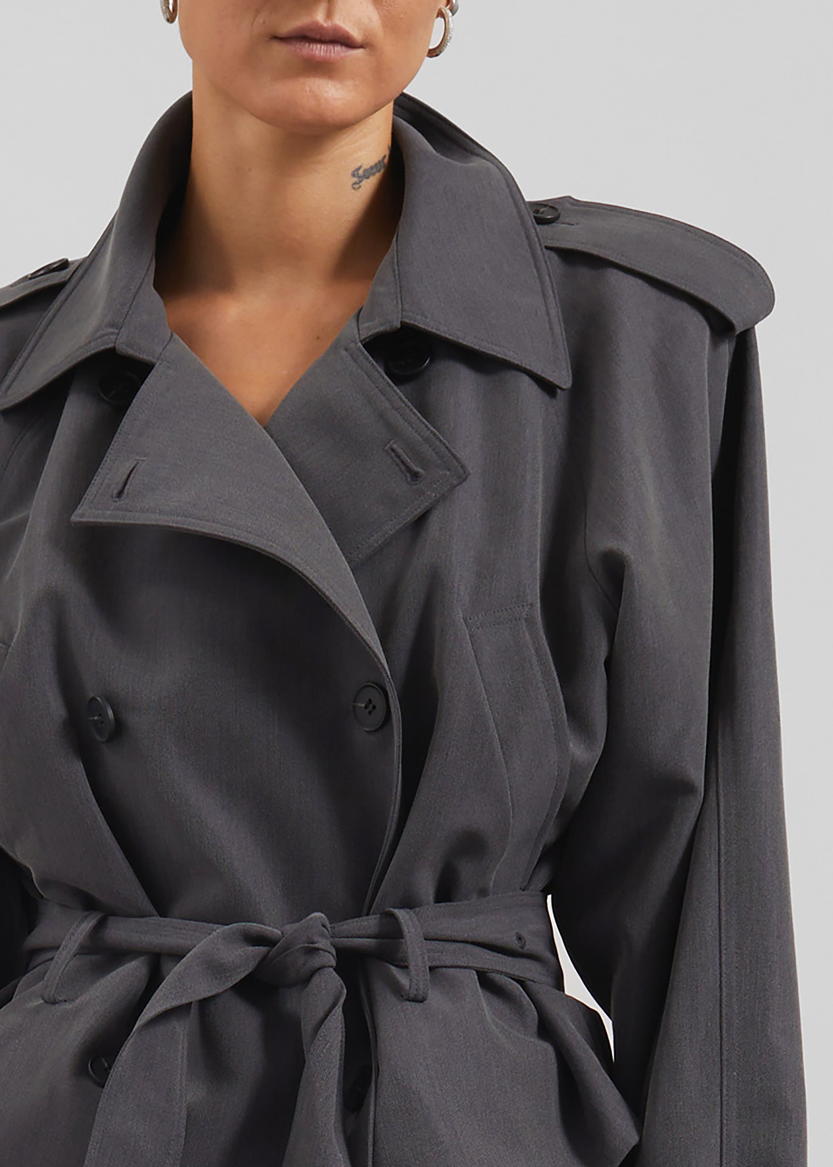 Kinsley Cropped Trench Jacket - Grey - 5