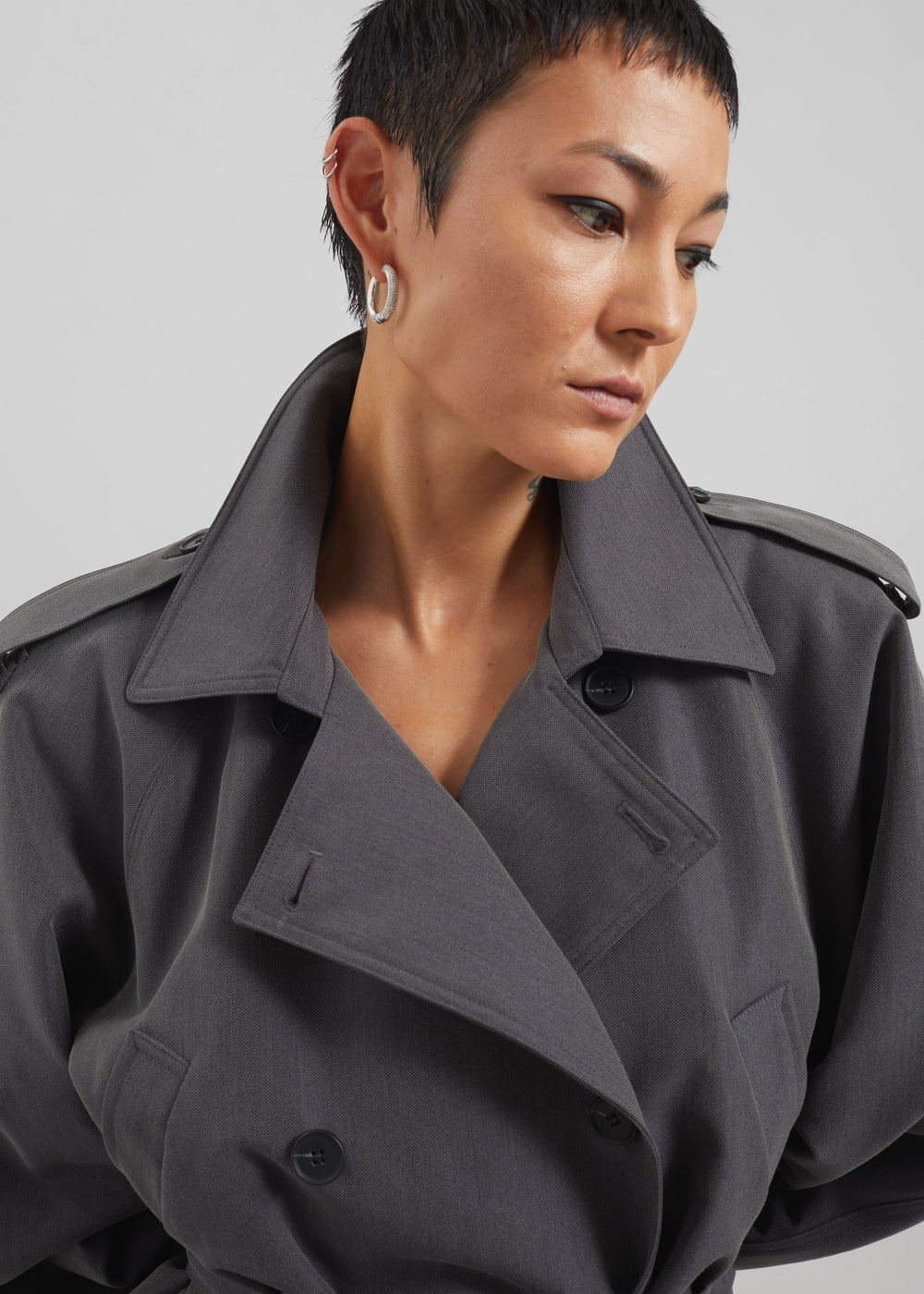 Kinsley Cropped Trench Jacket - Grey - 1