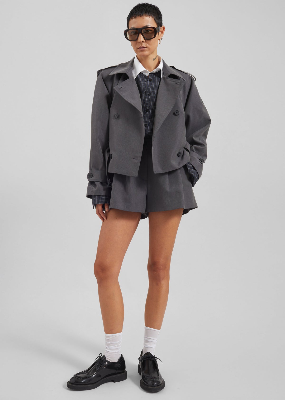Kinsley Cropped Trench Jacket - Grey - 6