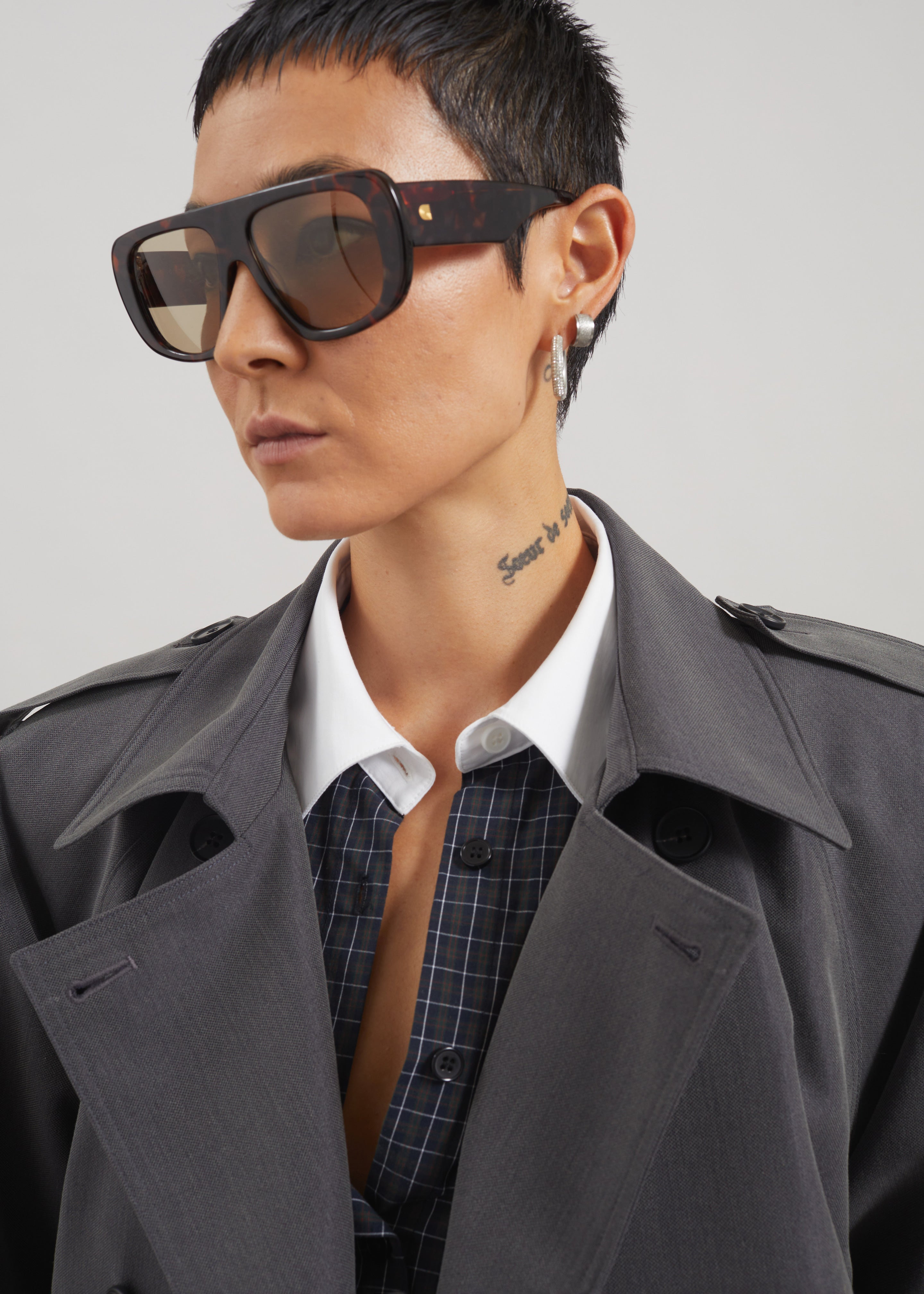 Kinsley Cropped Trench Jacket - Grey - 7
