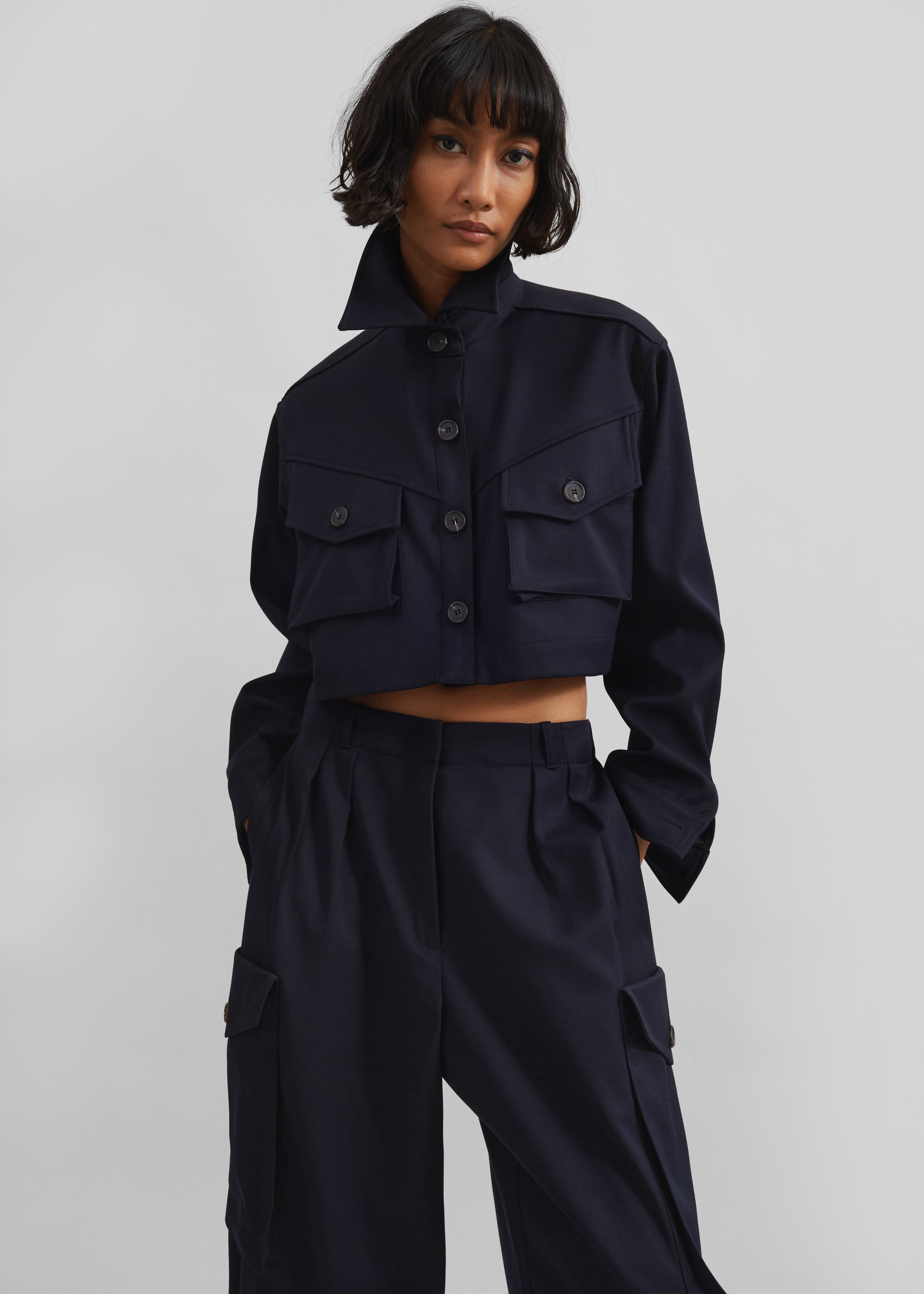 Kiora Cropped Jacket - Navy - 1