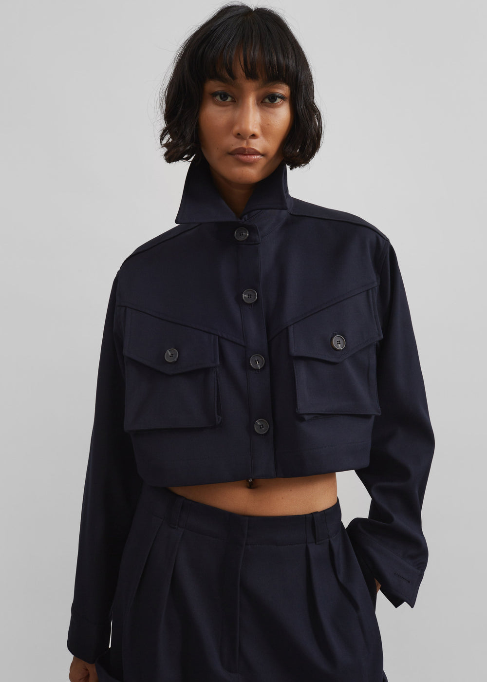 Kiora Cropped Jacket - Navy - 1