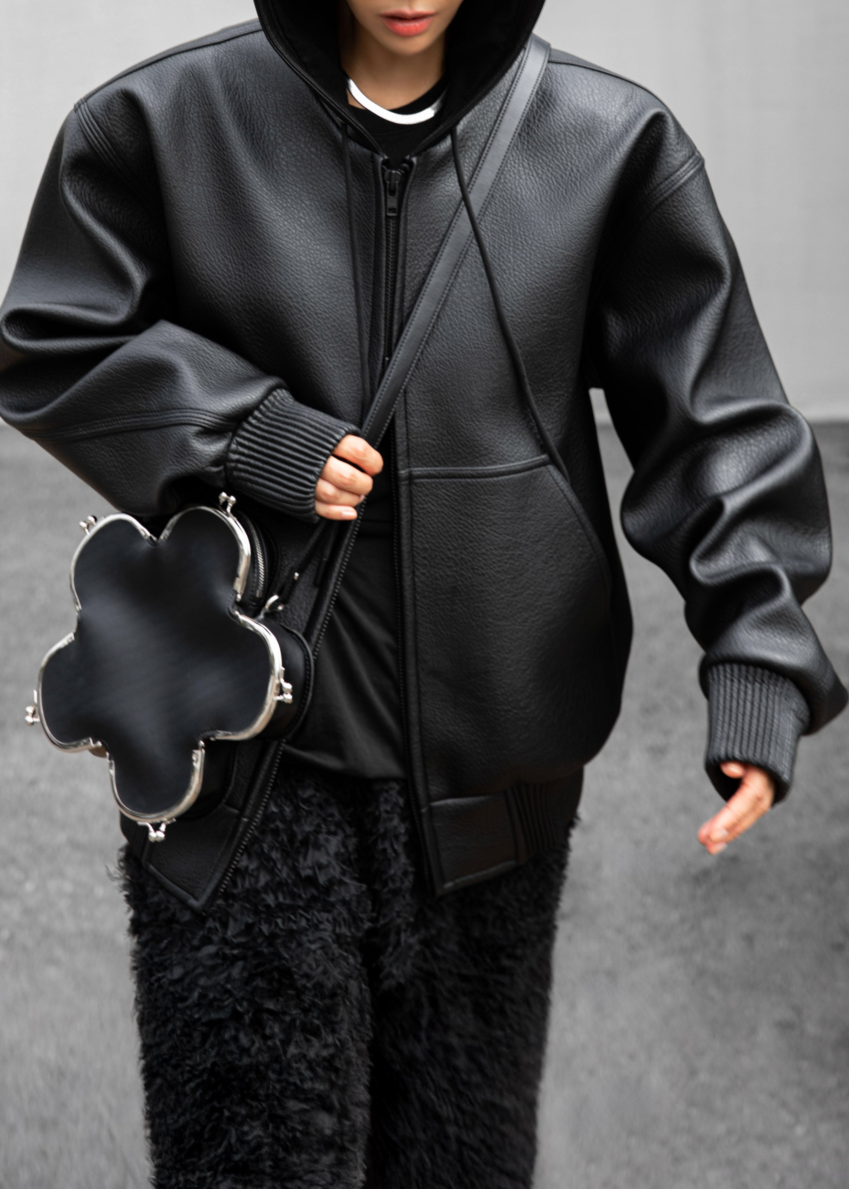 Kodai Faux Leather Bomber Jacket - Black – The Frankie Shop Europe