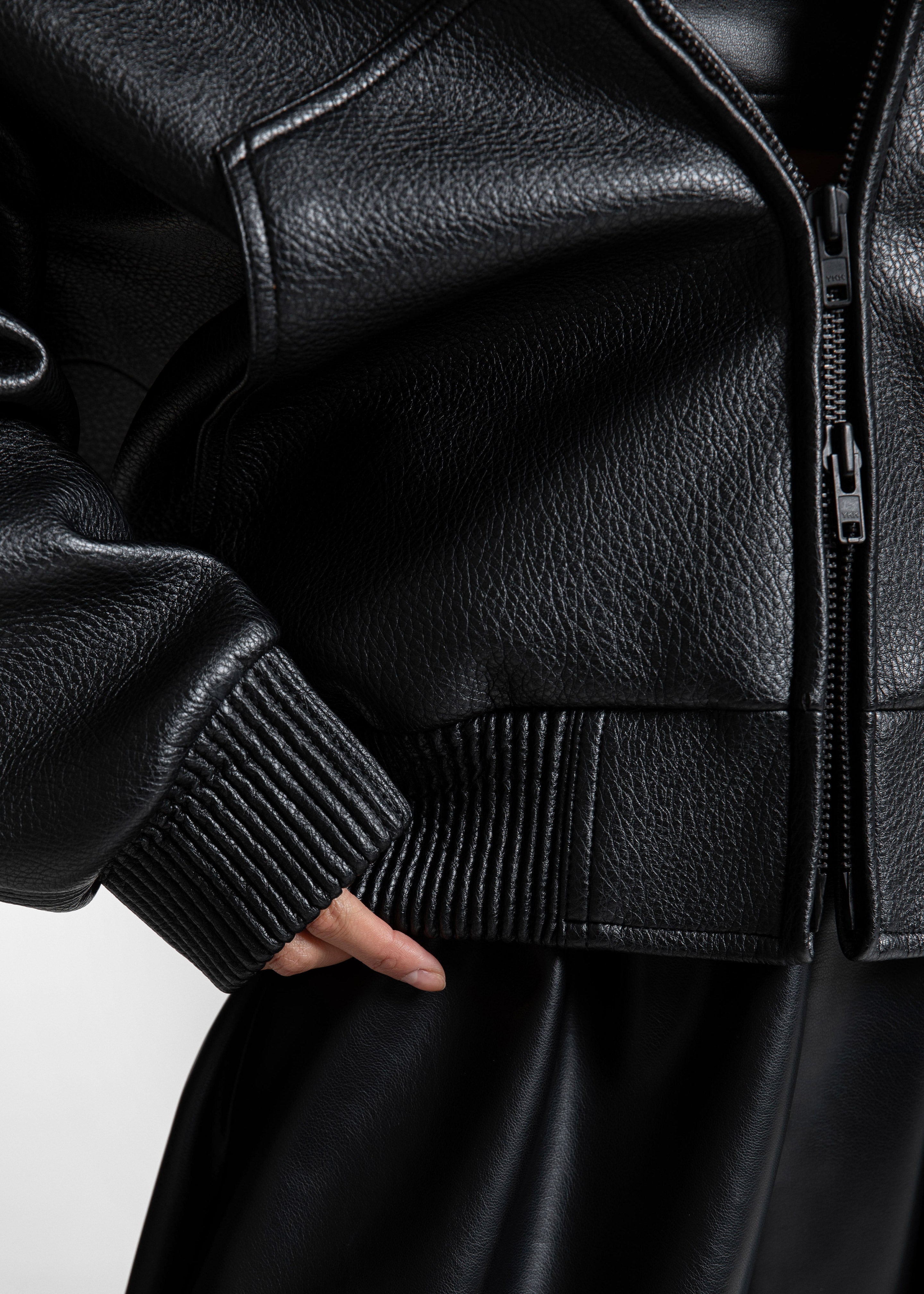 Kodai Faux Leather Bomber Jacket - Black - 9