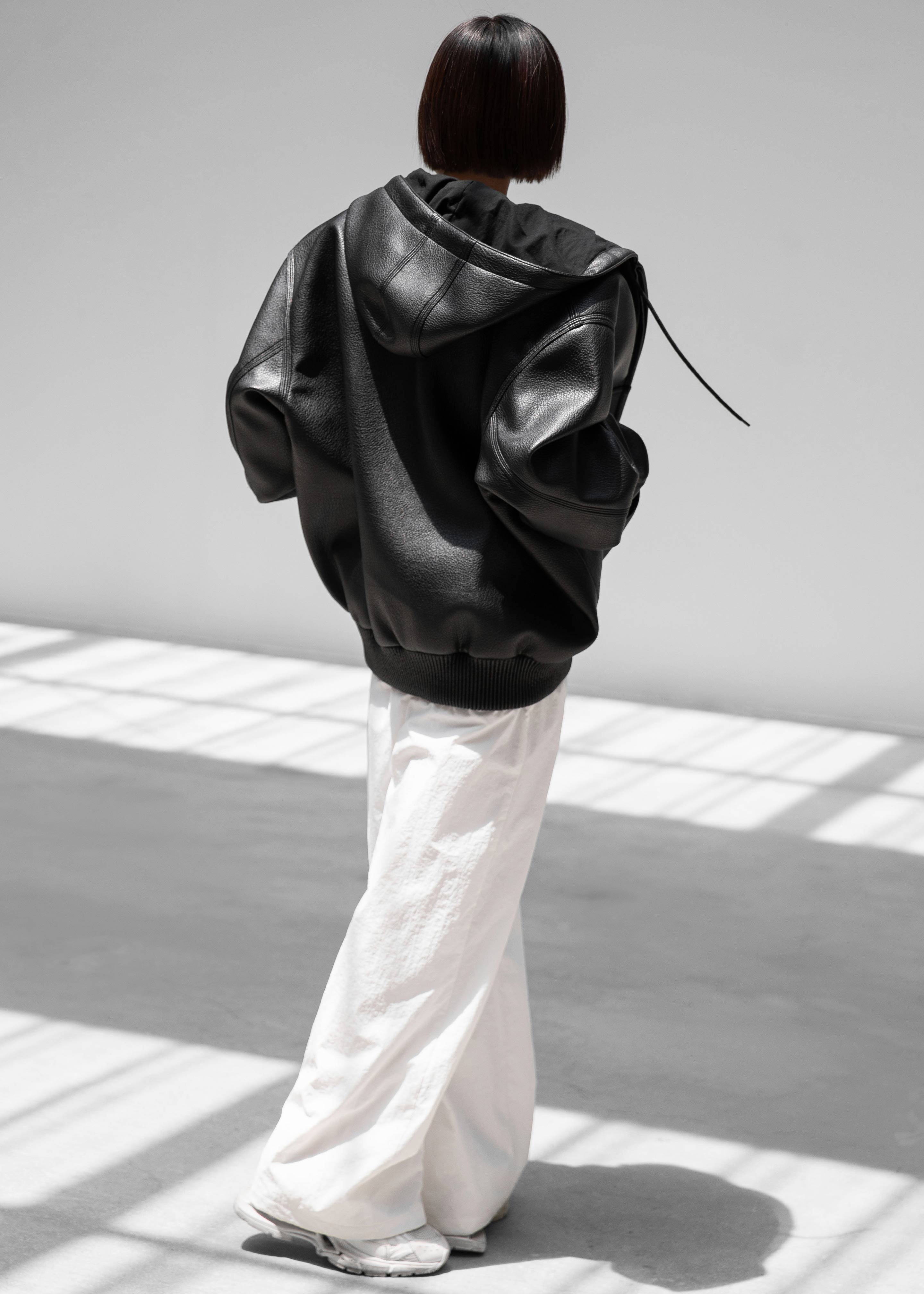 Kodai Faux Leather Bomber Jacket - Black - 12