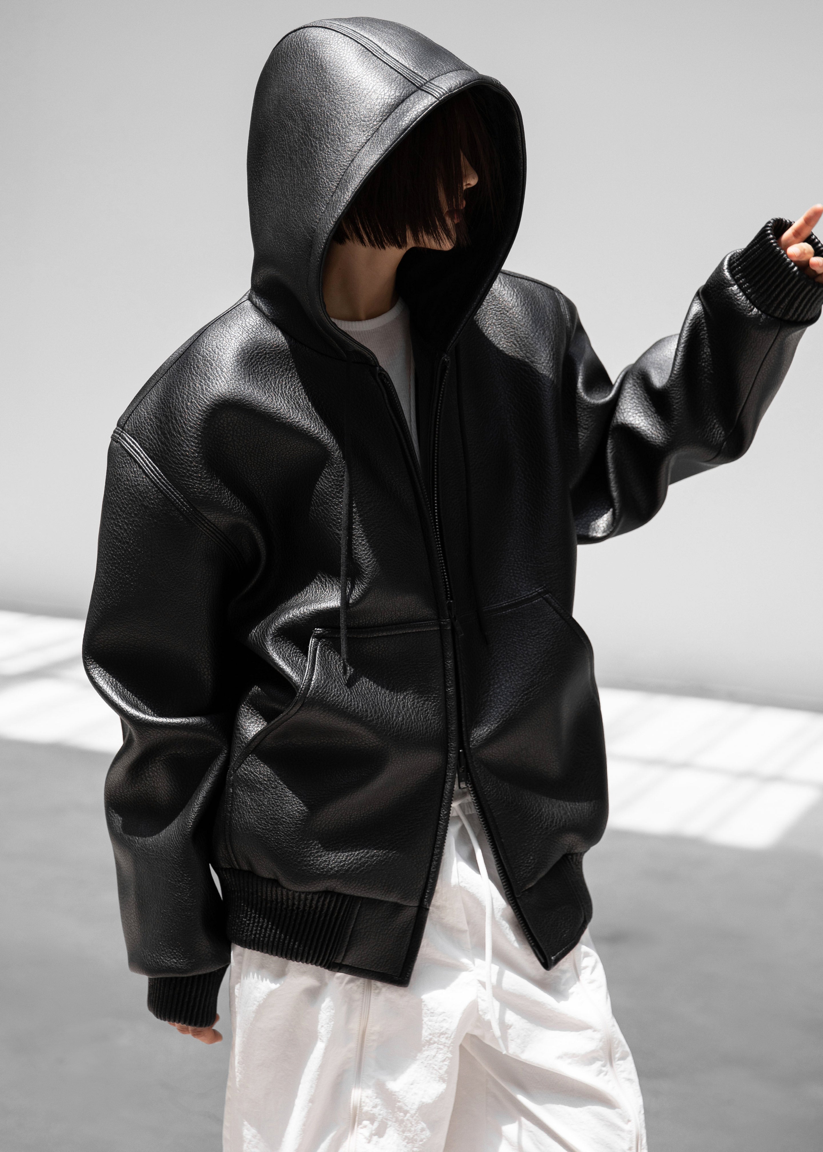 Kodai Faux Leather Bomber Jacket - Black - 4