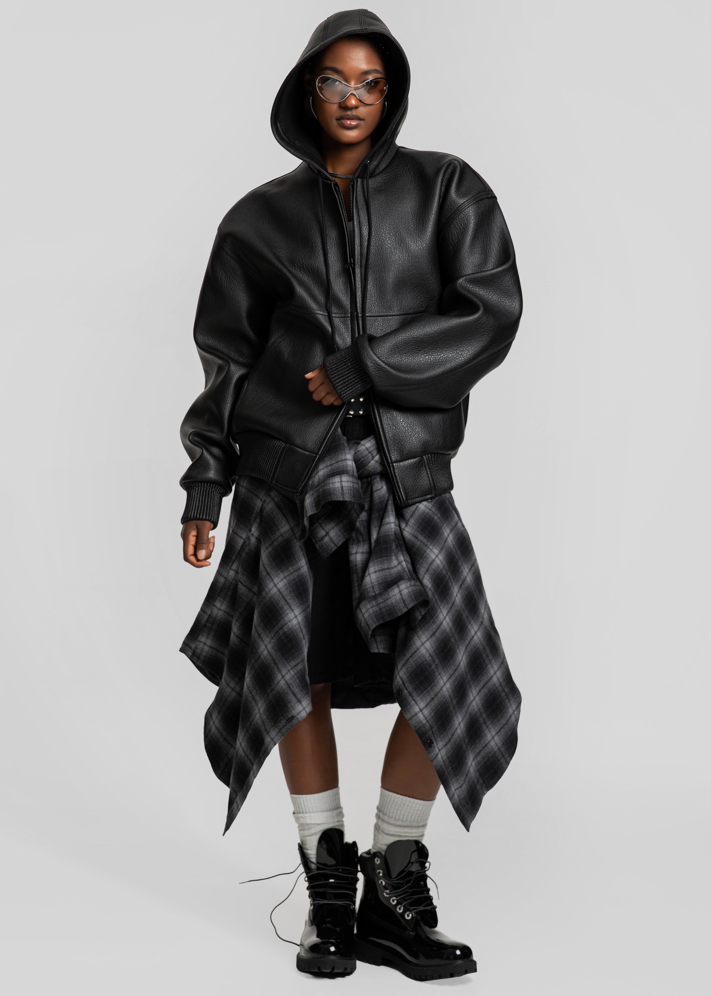 Kodai Faux Leather Bomber Jacket - Black - 5