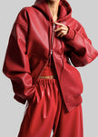 Kodai Faux Leather Bomber Jacket - Red