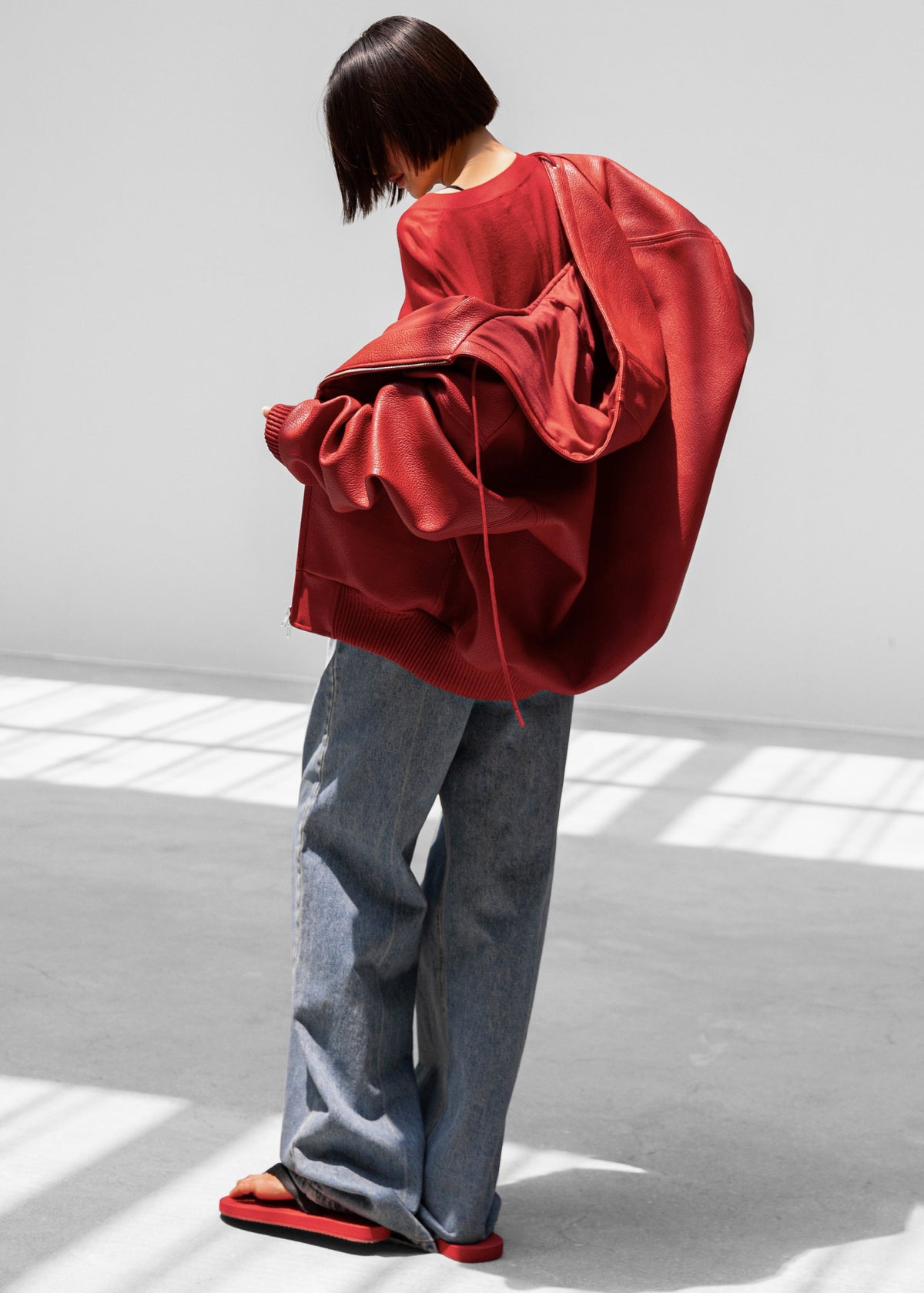 Kodai Faux Leather Bomber Jacket - Red - 9