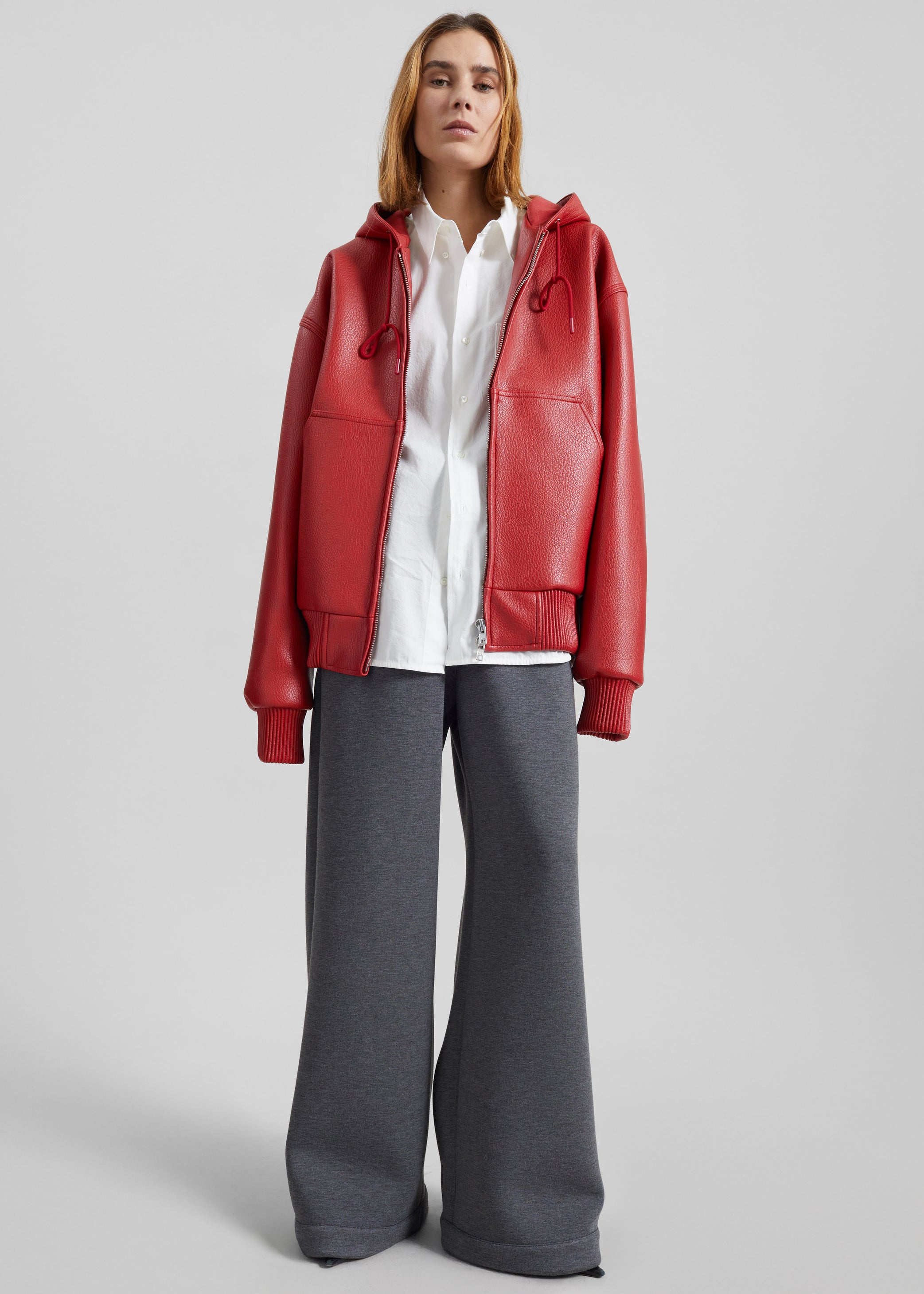 Shop the look image for Kodai Faux Leather Bomber Jacket - Red