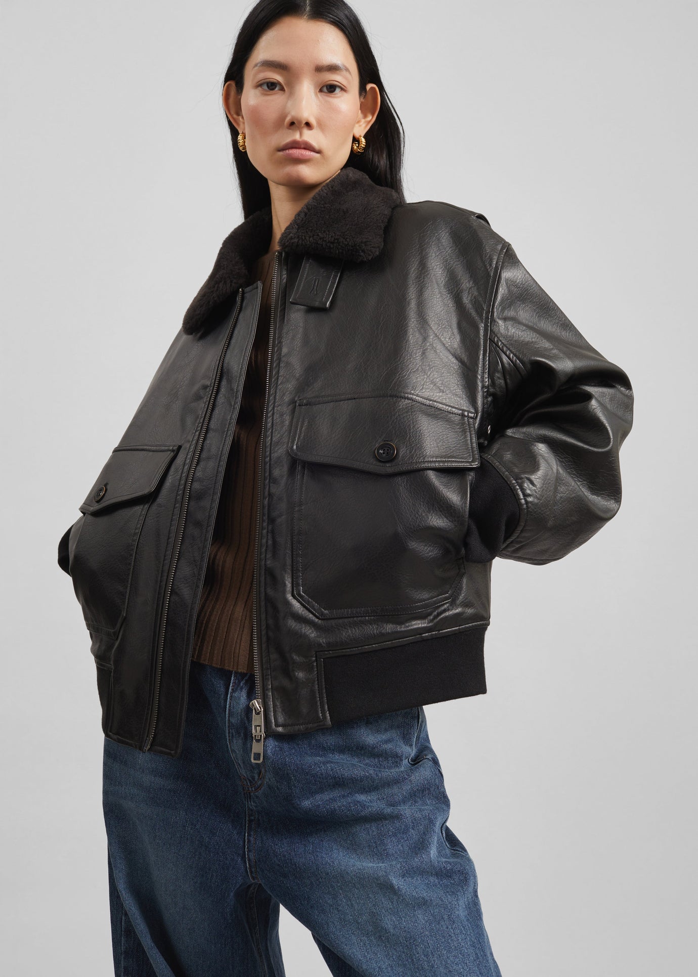 Santiago Faux Leather Jacket Black - Main Image