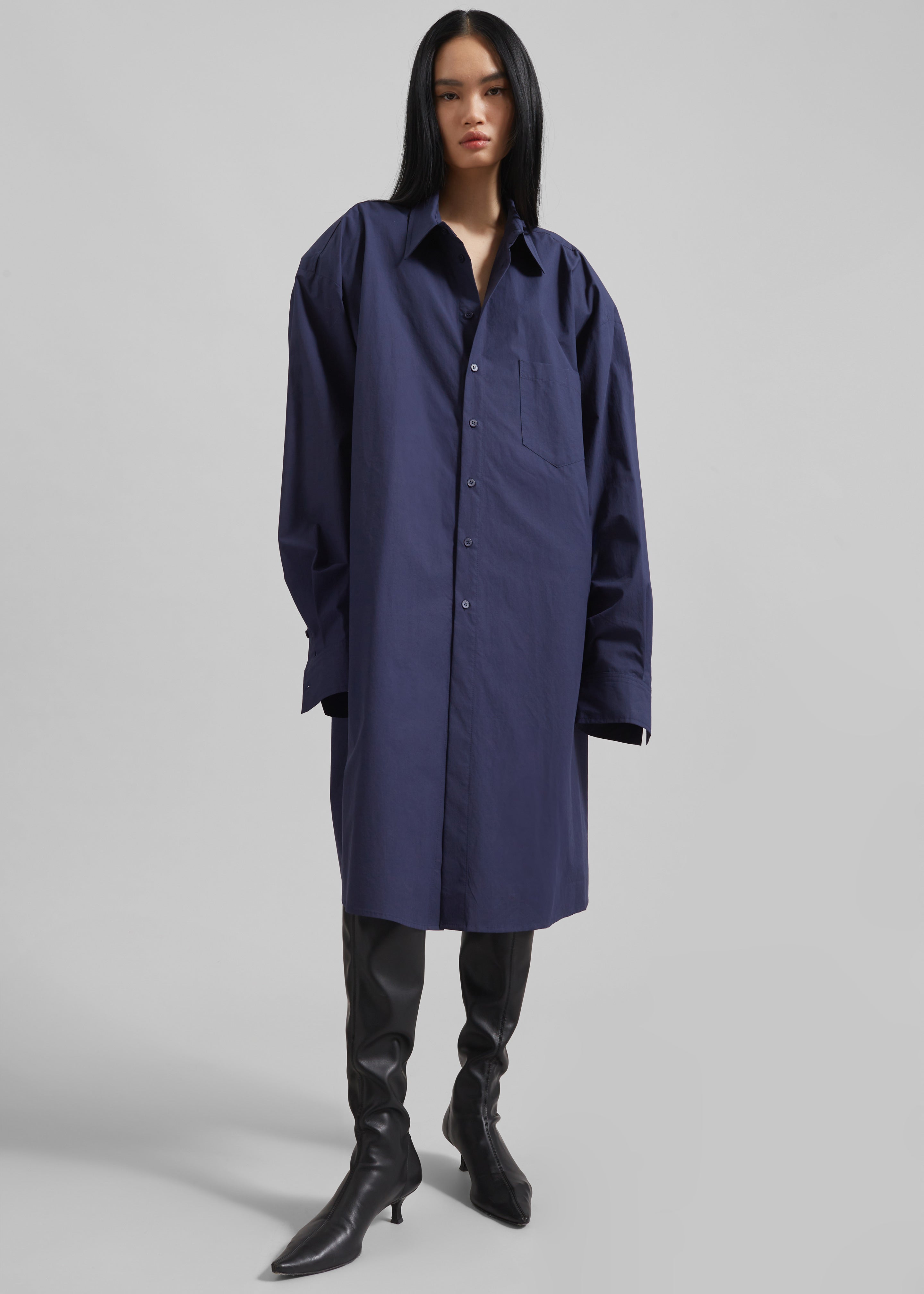 Korben Oversized Shirt Dress - Navy - 4