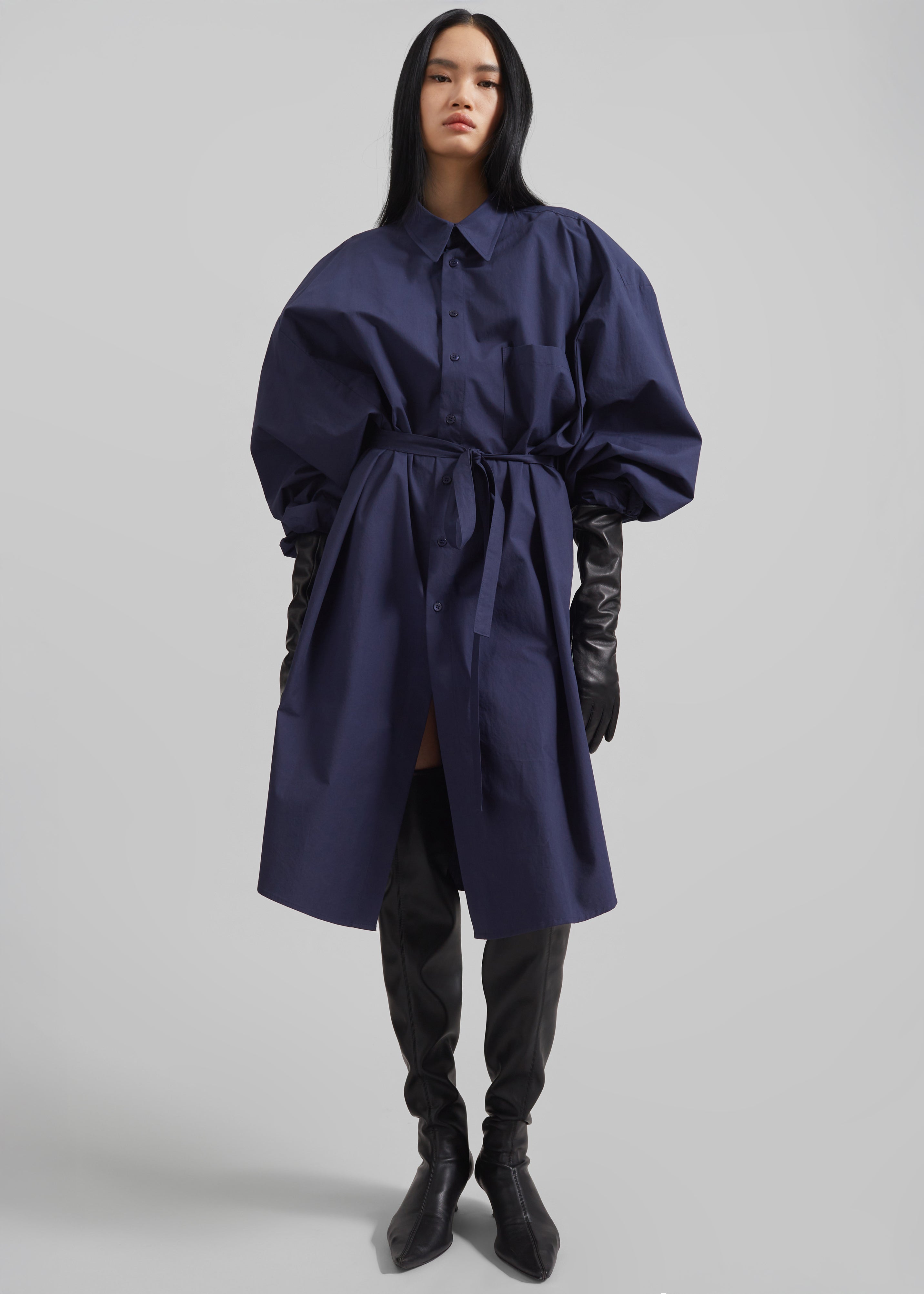 Korben Oversized Shirt Dress - Navy - 6