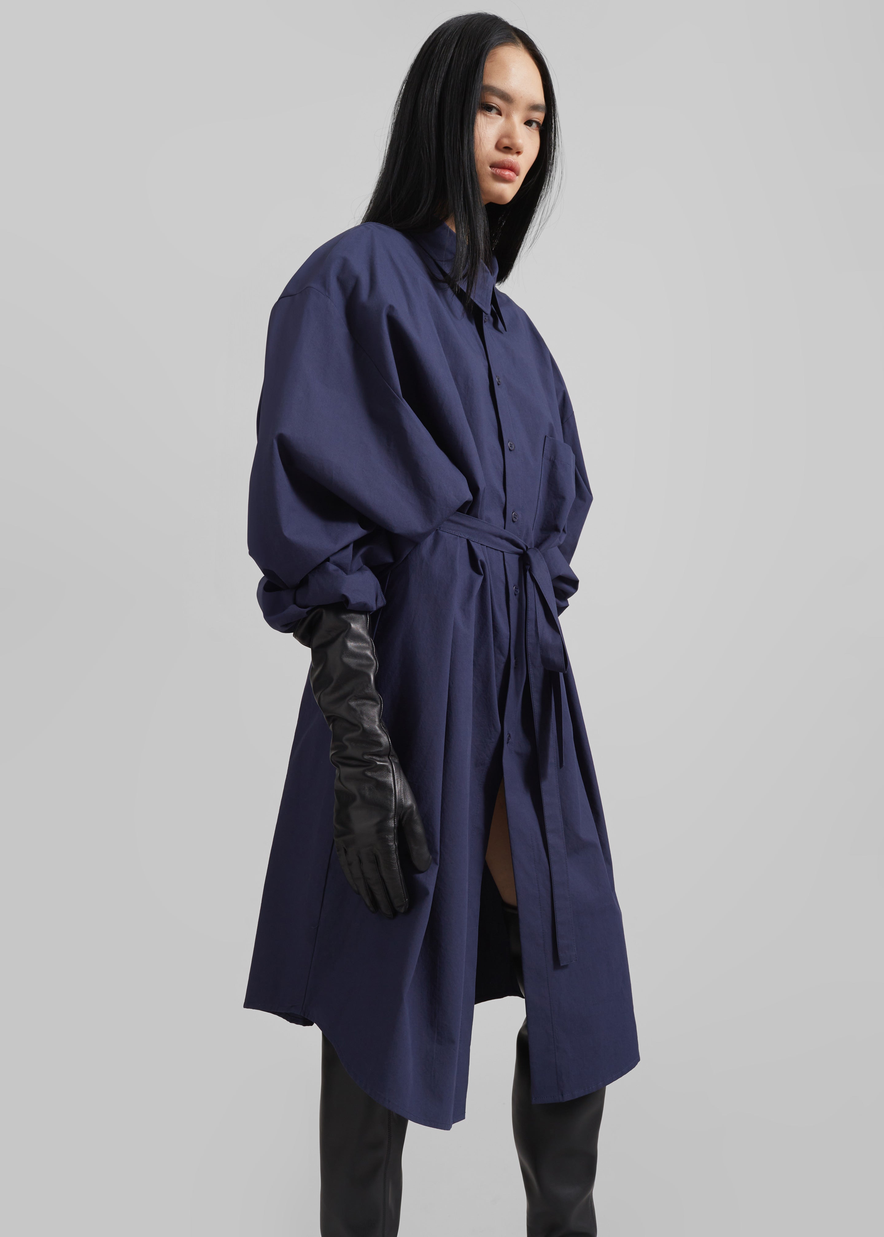 Korben Oversized Shirt Dress - Navy - 7