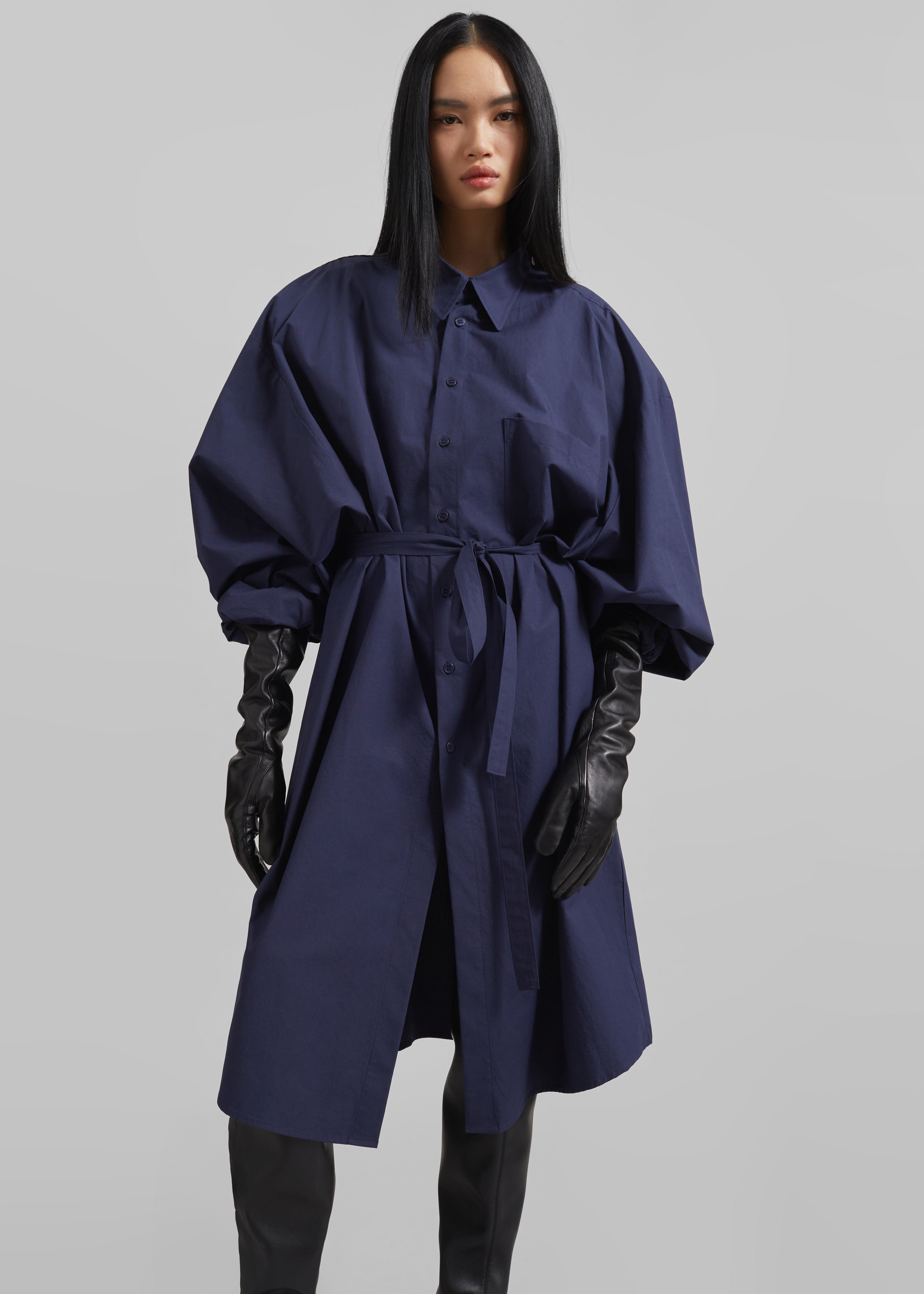 Korben Oversized Shirt Dress - Navy - 1