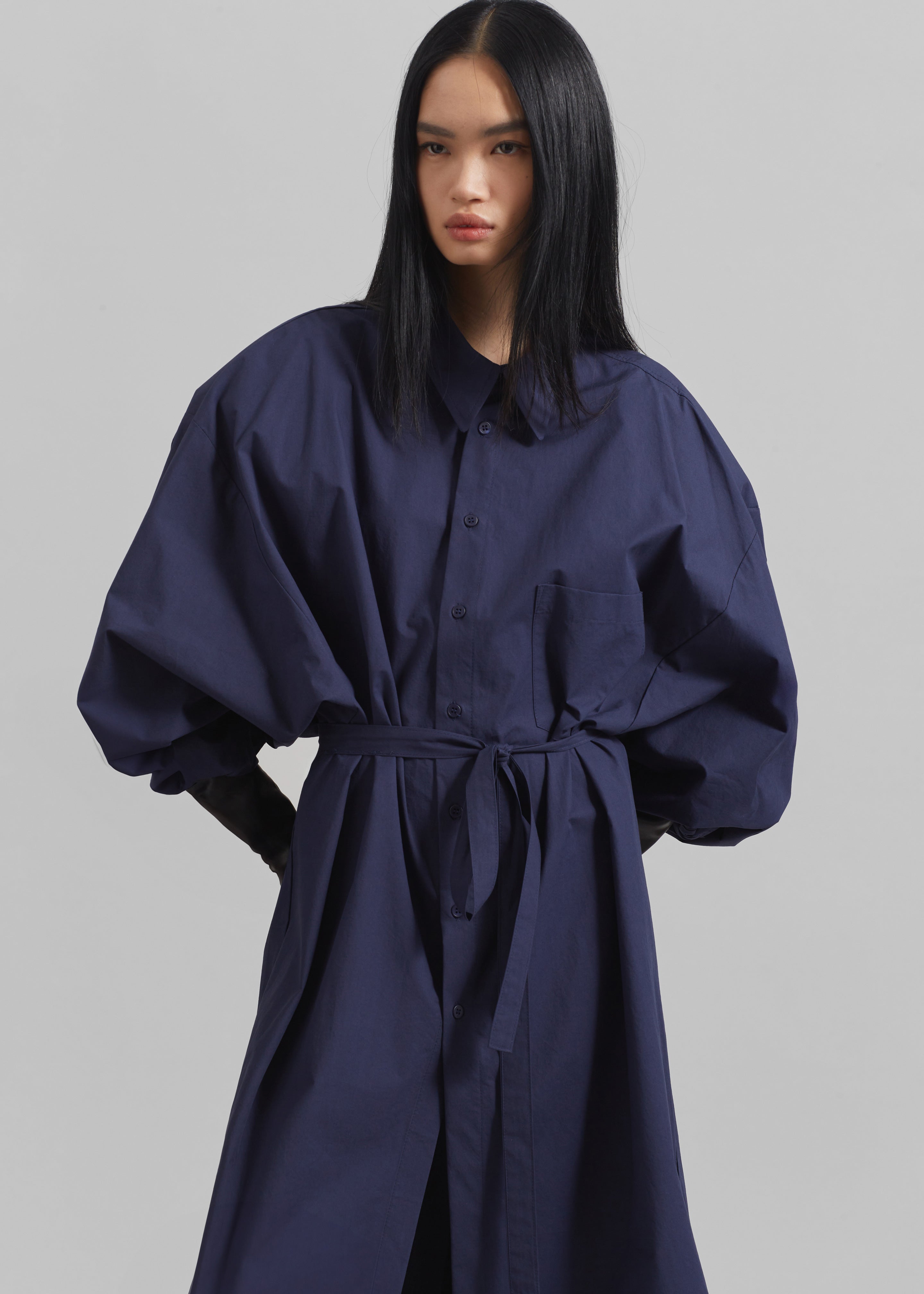 Korben Oversized Shirt Dress - Navy - 3