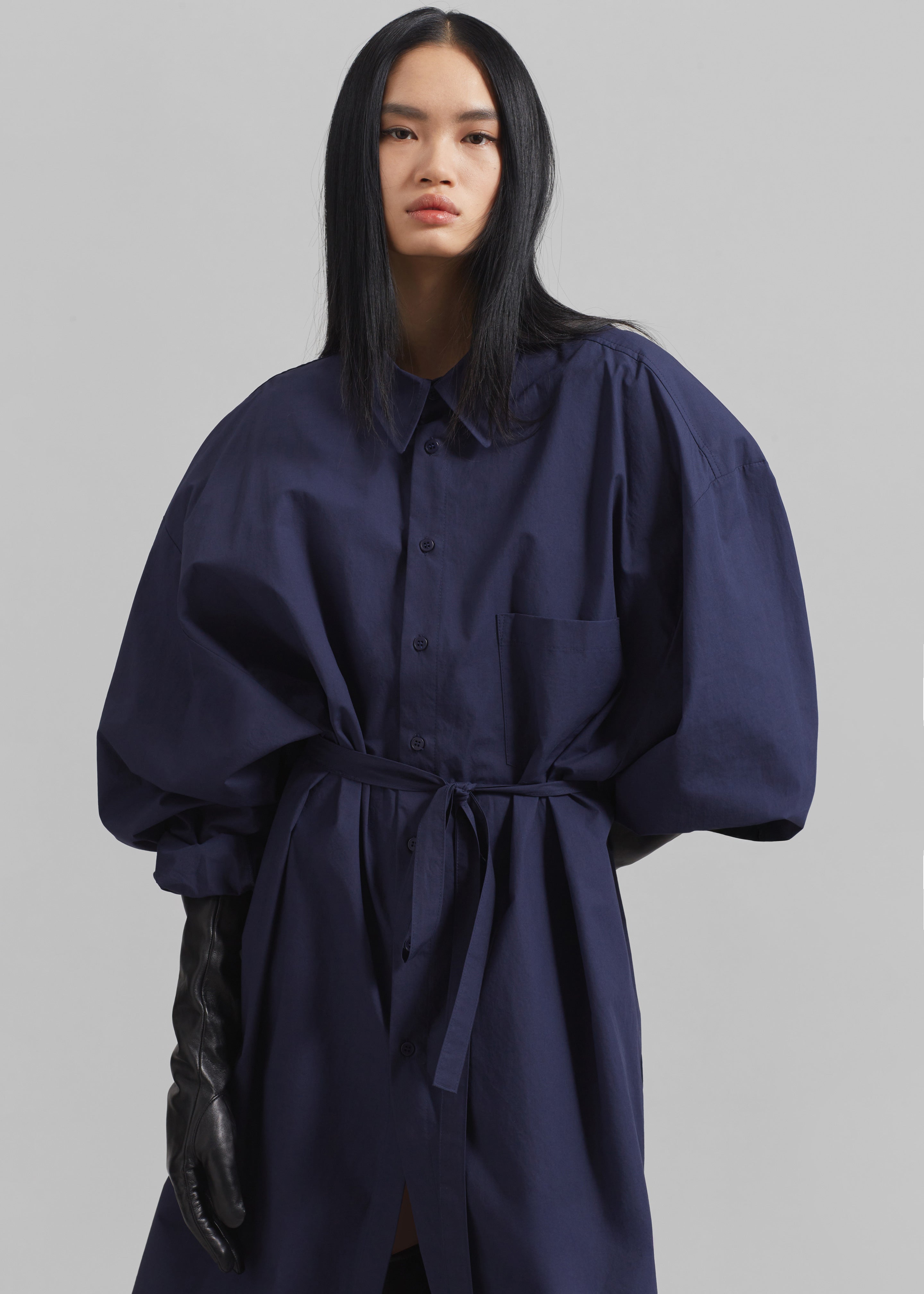 Korben Oversized Shirt Dress - Navy - 5